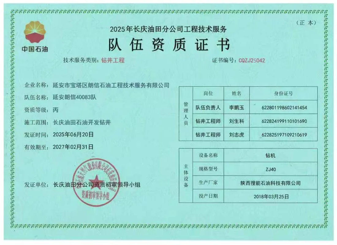 Drilling Team Certification (Changqing Oilfield)