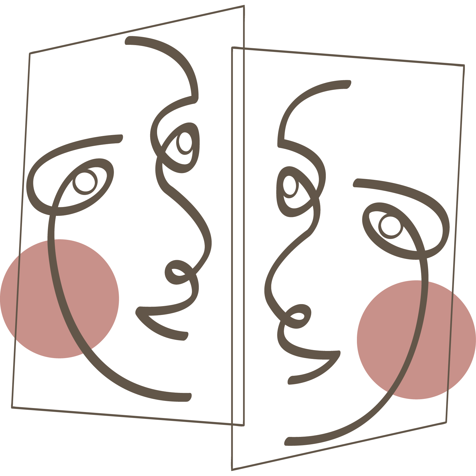 Abstrakte Illustration von zwei Gesichtern, die sich gegenüberstehen, mit Linien und Blasen in minimalistischer, moderner Kunststil.