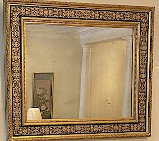 Neo-Renaissance Style Ebonized and Gold Leaf Mirror incorporating Orientalist Motifs,
By the Boston firm “Doll and Richards”, c. 1890 (45.5 x 55”)
Provenance: Julius Lowy, NY
