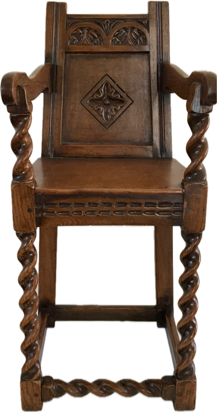 Jacobean Style Oak Child's Correction or High Chair, England, 19th Century