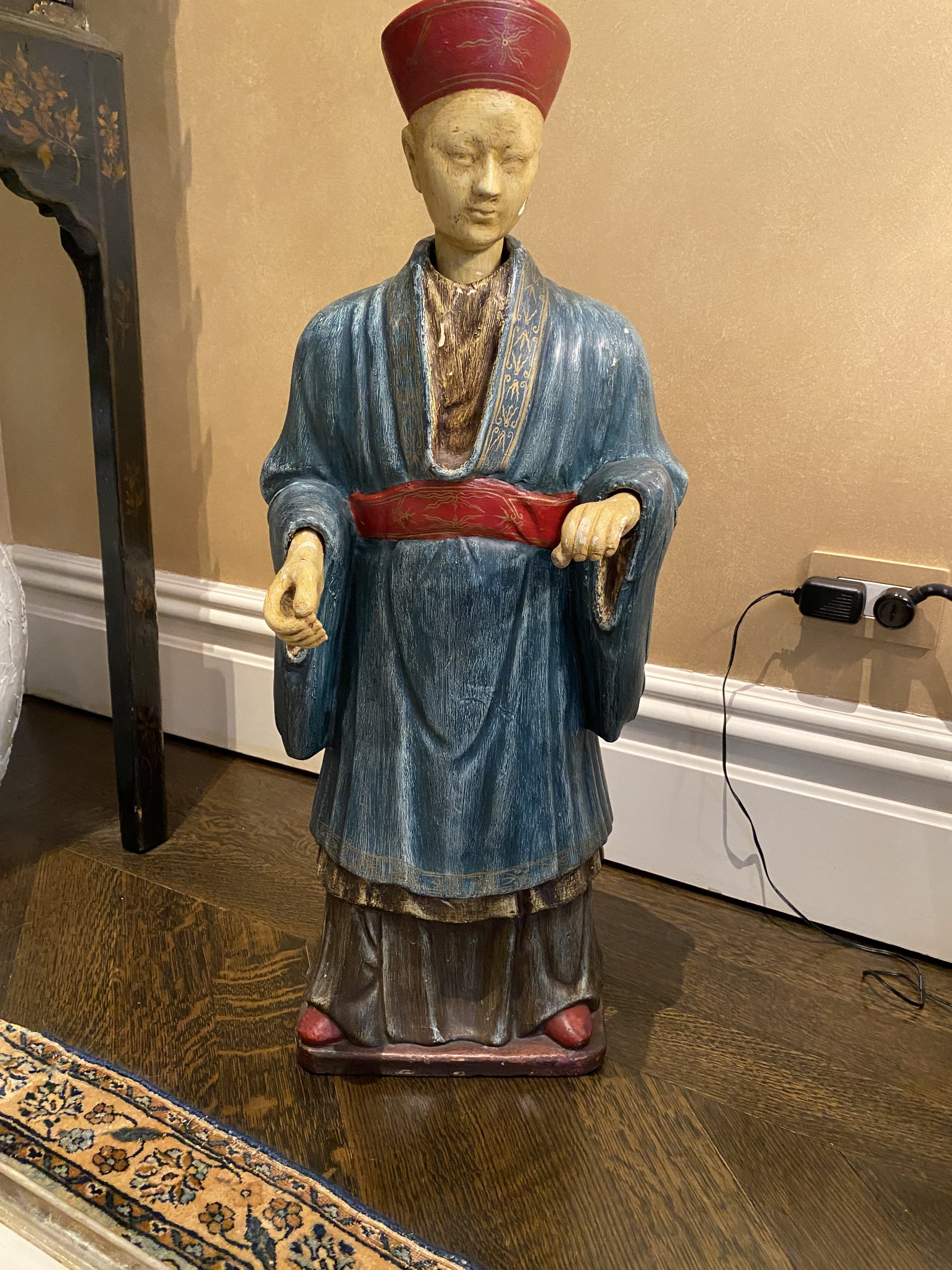 Chinese Ceramic Polychrome Decorated Nodding Head Figure, 19th Century (37”High)
Provenance: Hyde Park Antiques, NY, 5/5/2009