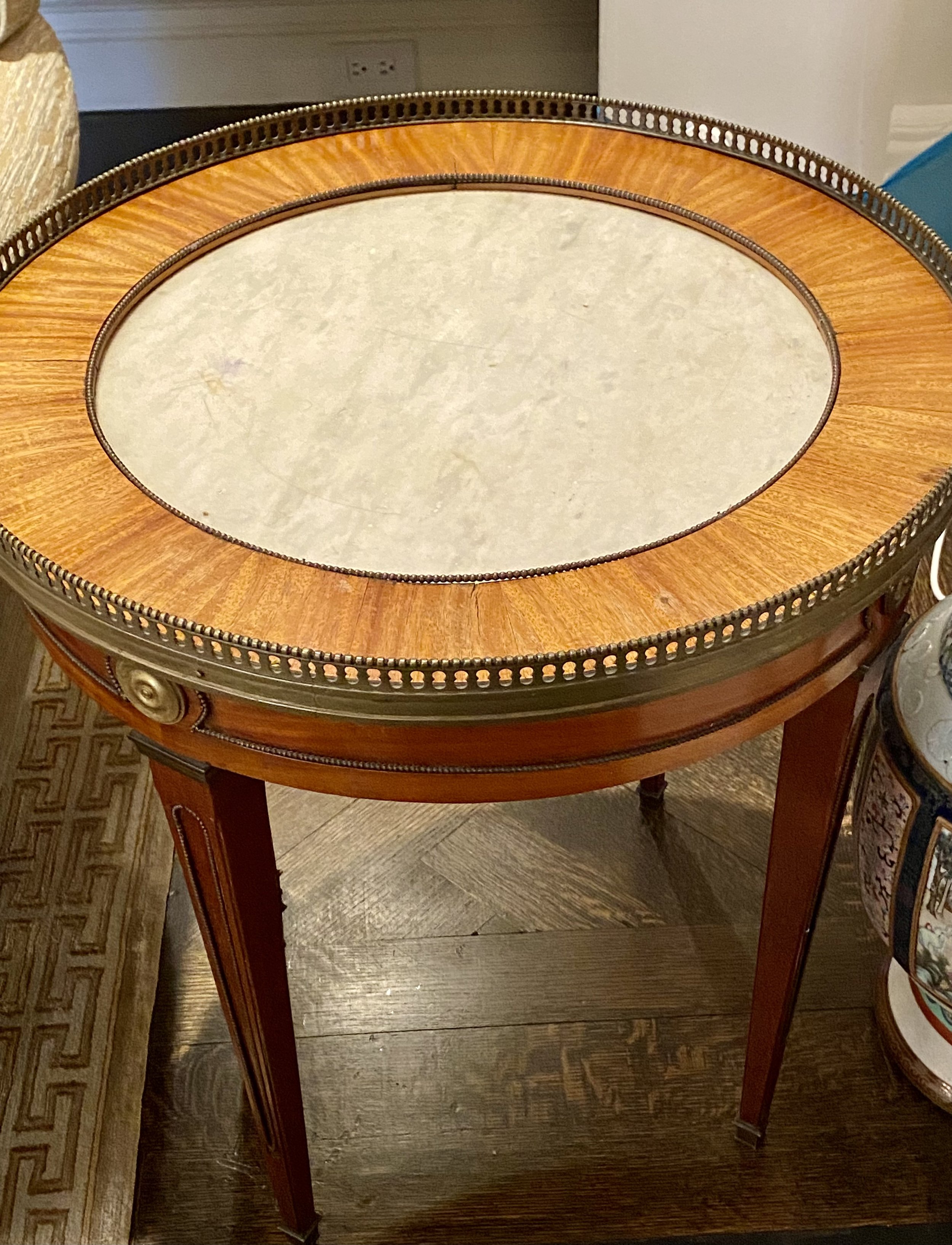 Louis XVI Style Occasional Table, in the Manner of Jansen, Early 20th Century
(22”D x 24”H)
Provenance: Florian Papp, NY, 11/5/2007