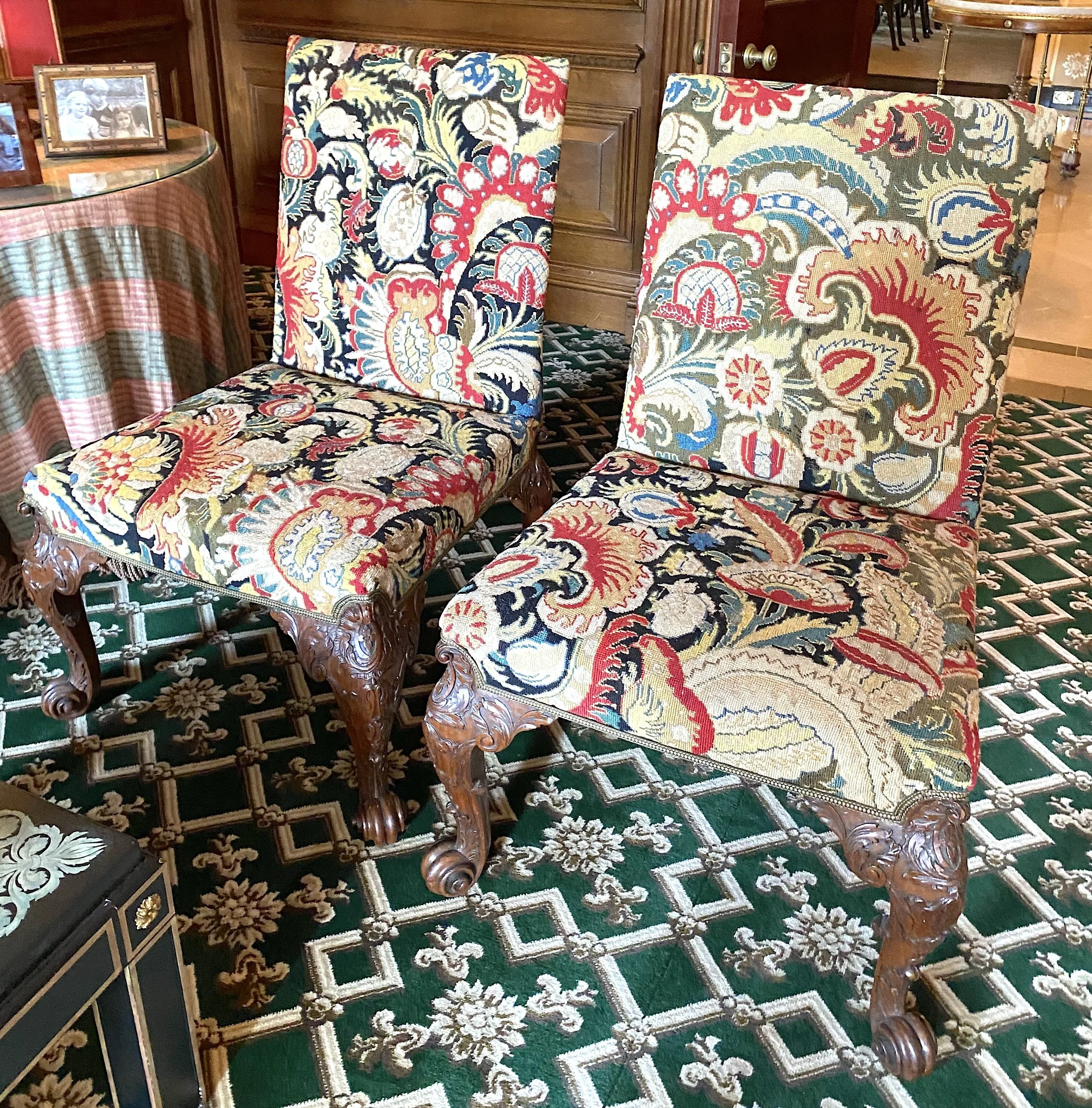 Important Pair of Early Georgian Walnut Side Chairs, Needlework Upholstery, c. 1735 Provenance: Philip Hewat-Jaboor, London, 1987