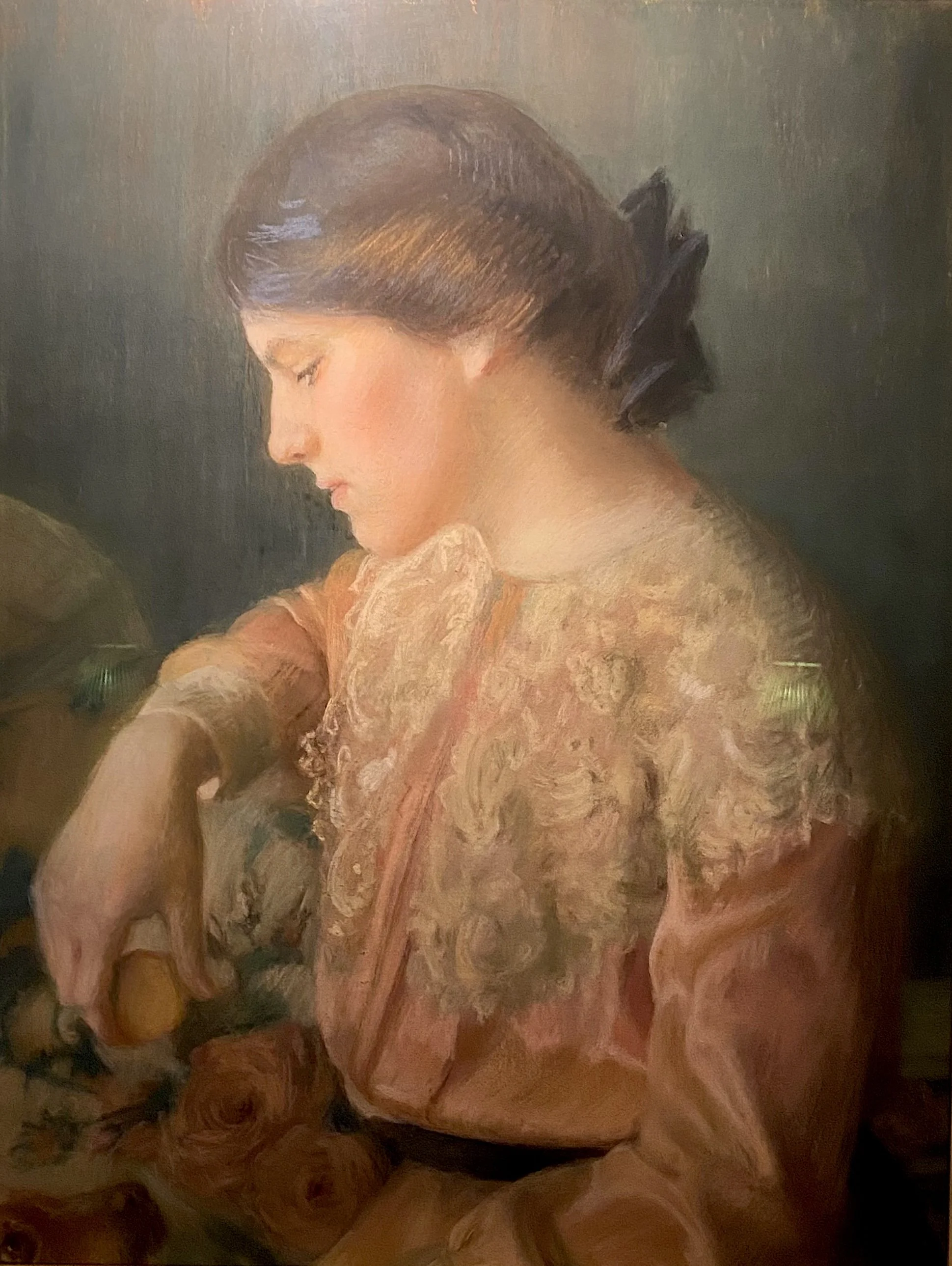 ADELE HERTER (1869 – 1946) Portrait of Susan Dows Herter, 1911, Pastel on Canvas, Unsigned, Pastel on Canvas, 24 ¾ x 19 Provenance: Robert Diehlman, Cuernavaca, Mexico (the sitter’s husband); Mrs. William Sergeant Kendall, Hot Springs, Virginia (the
