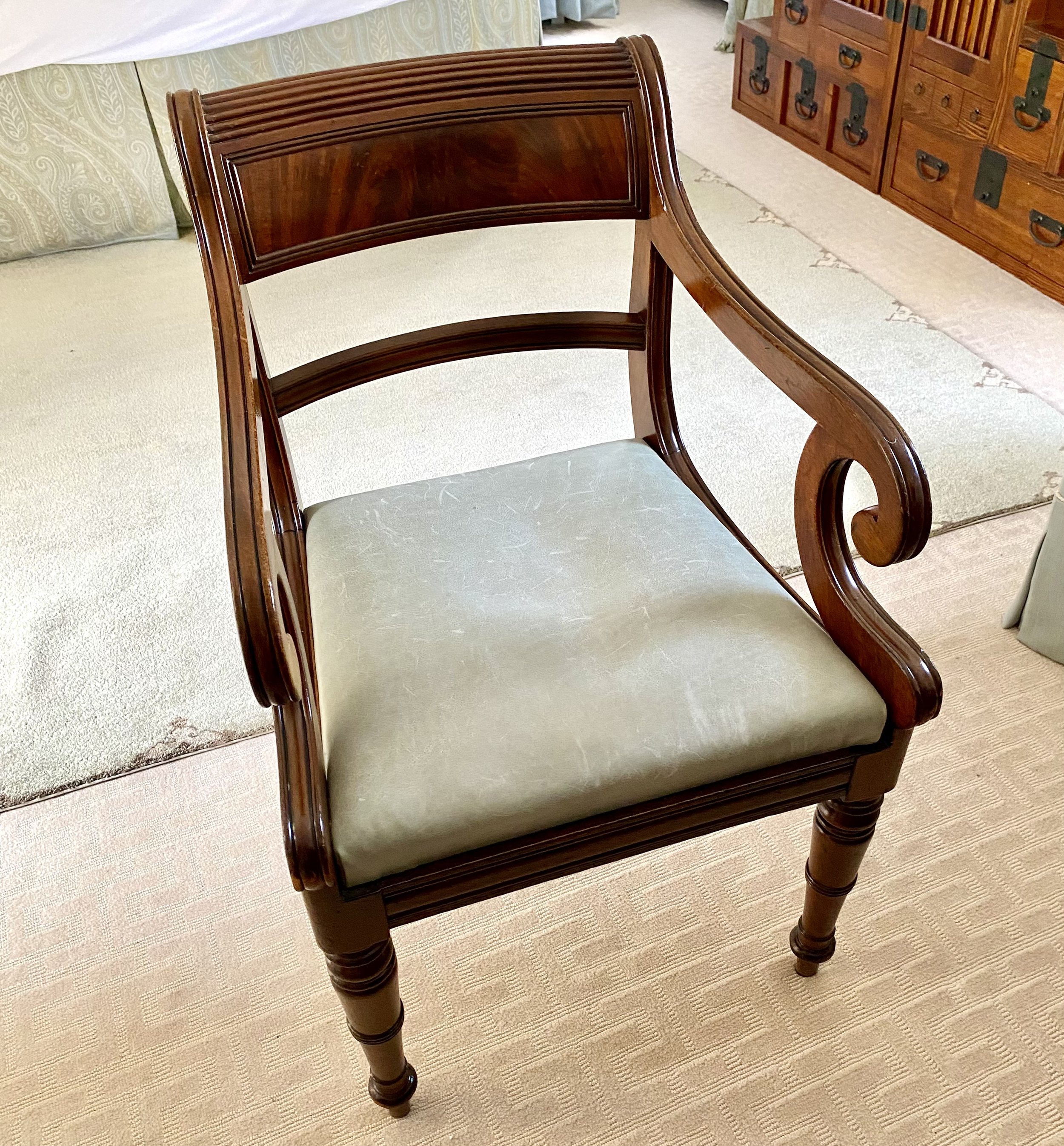 Regency Mahogany Chair, England, 19th Century (21”W x 24”D x 35”H)