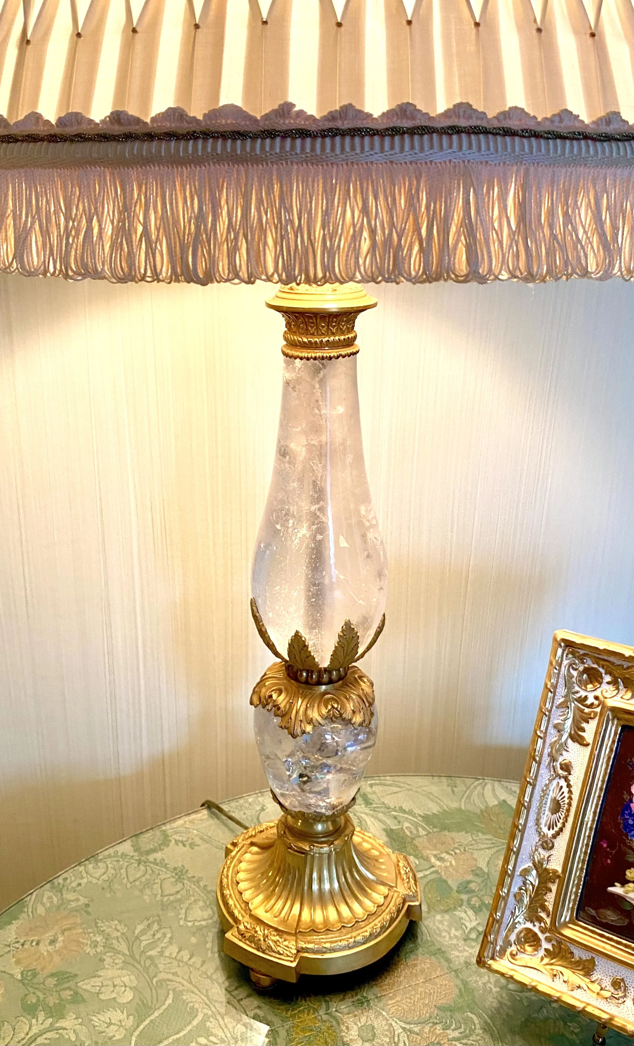 Pair of Rock Crystal & Gilt Metal Candlesticks of Voluted Form, 19th Century, now wired as lamps