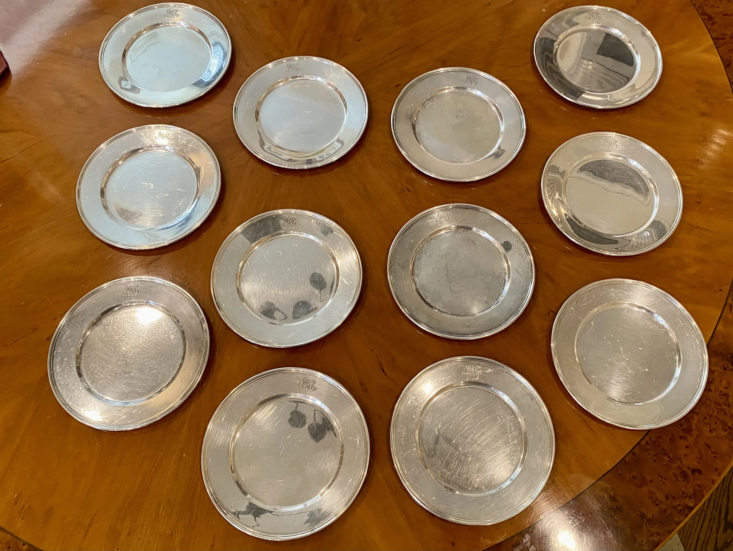 Set of Twelve Silver Bread/Butter Plates, Marked Tiffany and Company