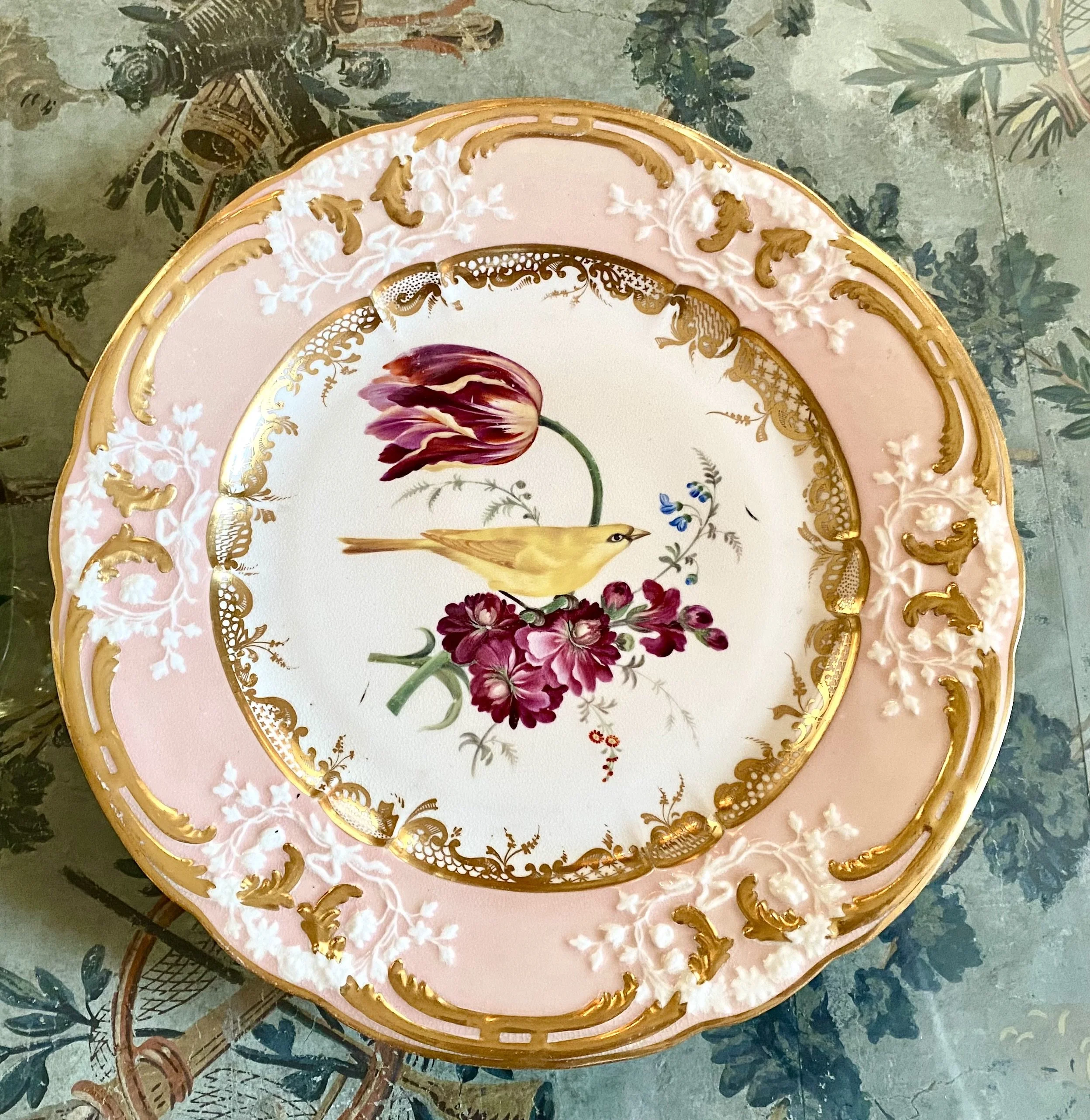 Hand Painted Coalport Dessert Service, Each with Floral and Bird Motifs, 19th Century (24+ pieces)