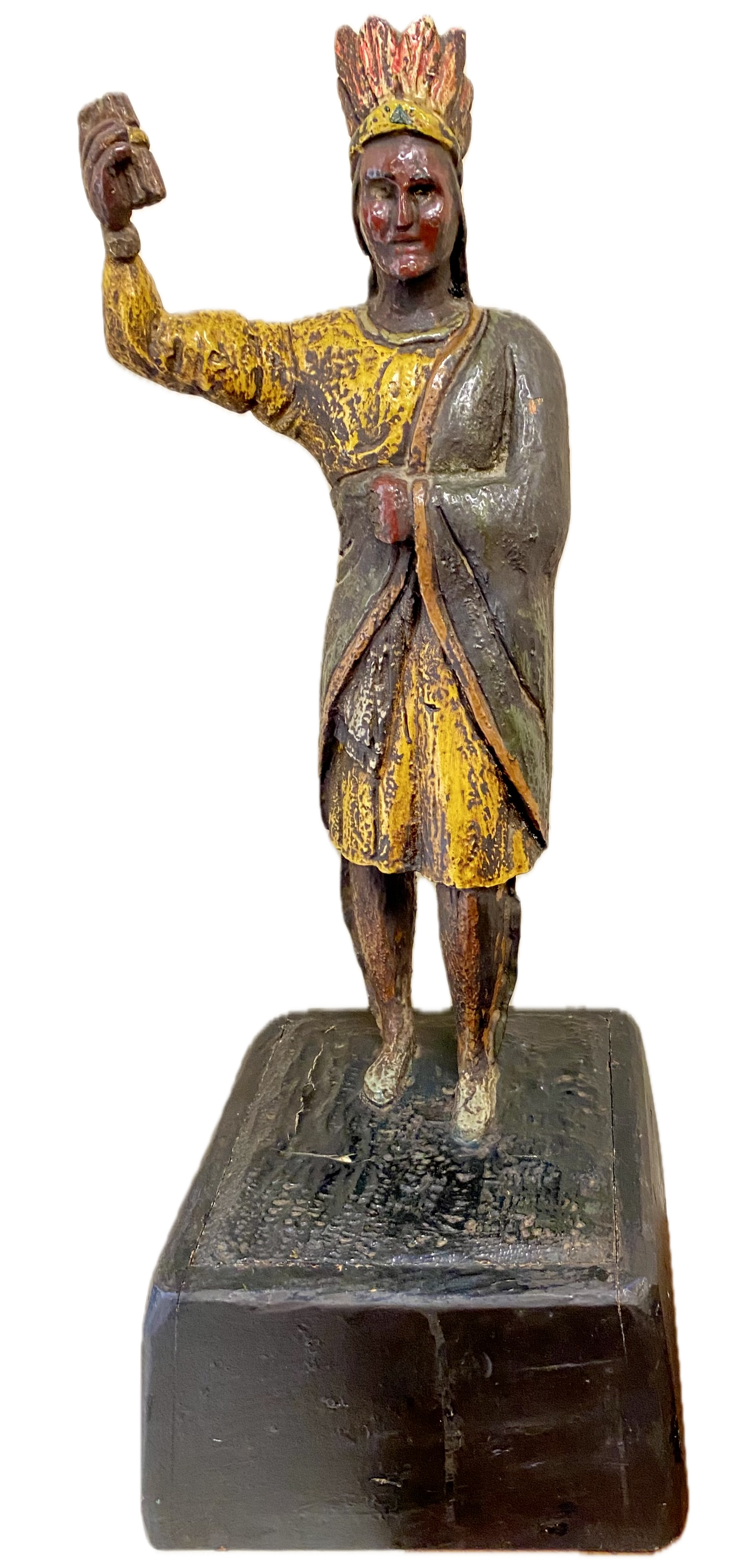 One of a Pair of American carved wood counter top figures of Cigarstore Indians, attributed to William Demuth, New York, c. 1880
Each approximately 27 ½ tall
