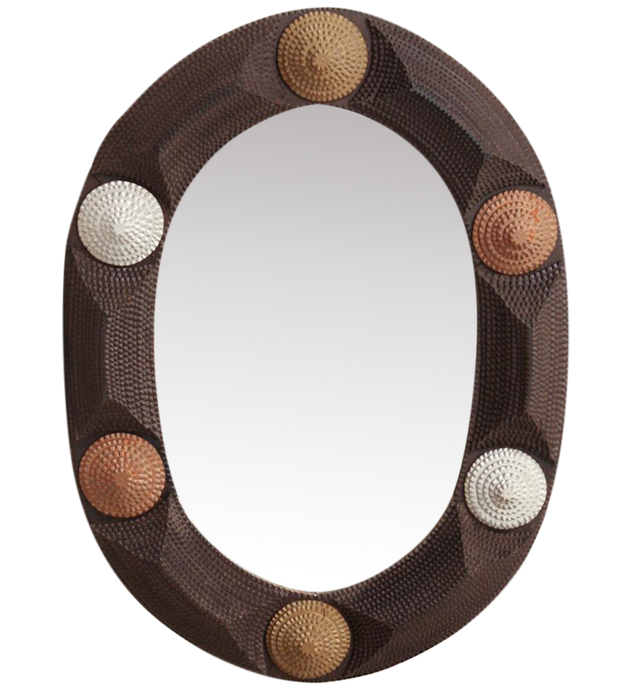 Unusual Oval "Tramp Art" Frame, c. 1900, with replaced mirror plate, 26 x 20 inches