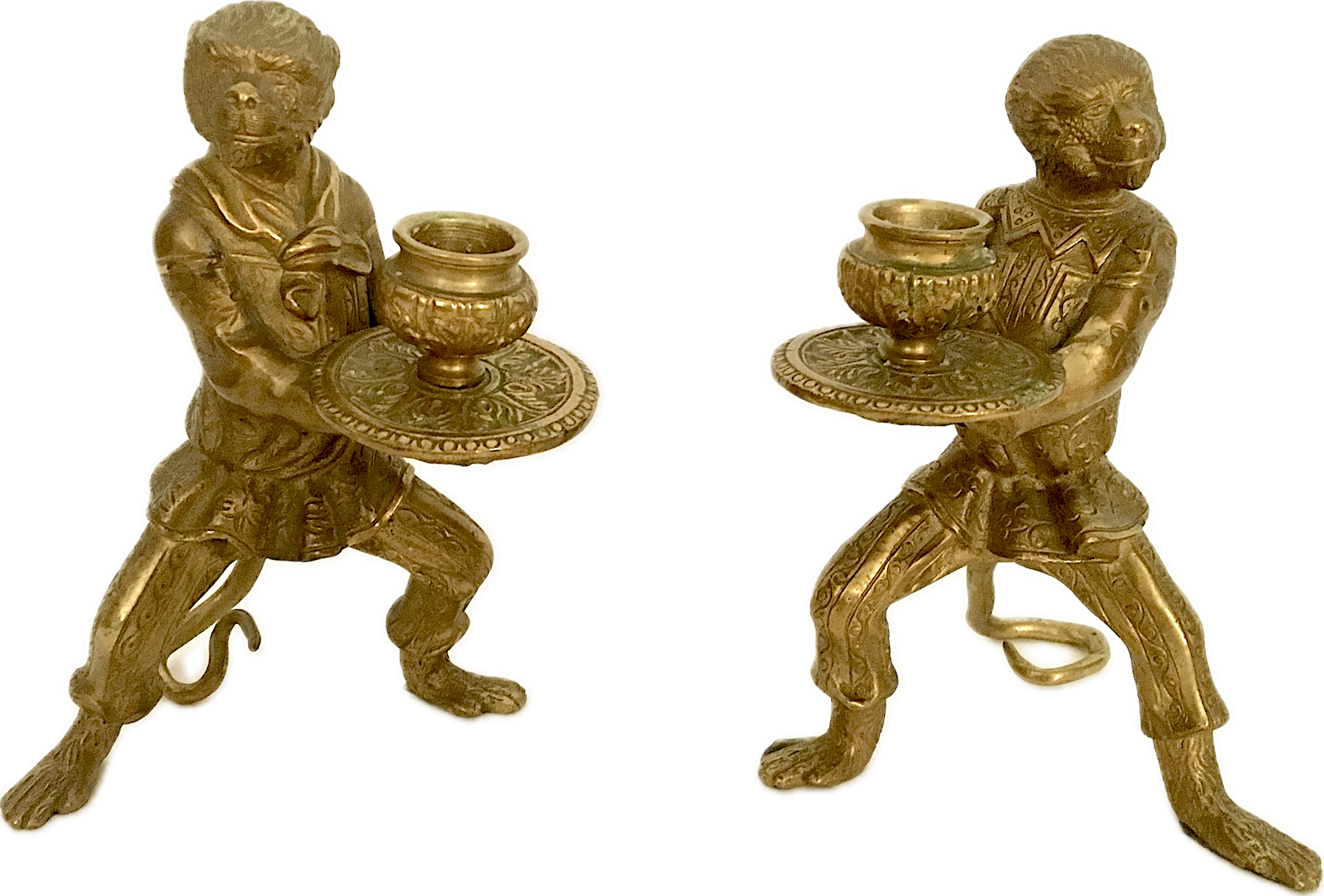 Pair of Gilt Bronze Monkey Motif Candlesticks, Paris, 3rd Quarter 20th Century