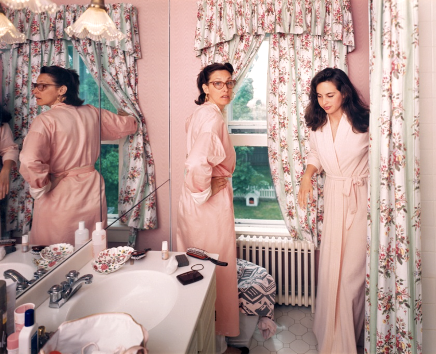 Tina Barney, American, born 1945, Jill and Polly in the Bathroom, 1987, Edition 5/10, Chromogenic photograph, Signed in Ink Lower Left, Image: 46 x 58 inches, Framed