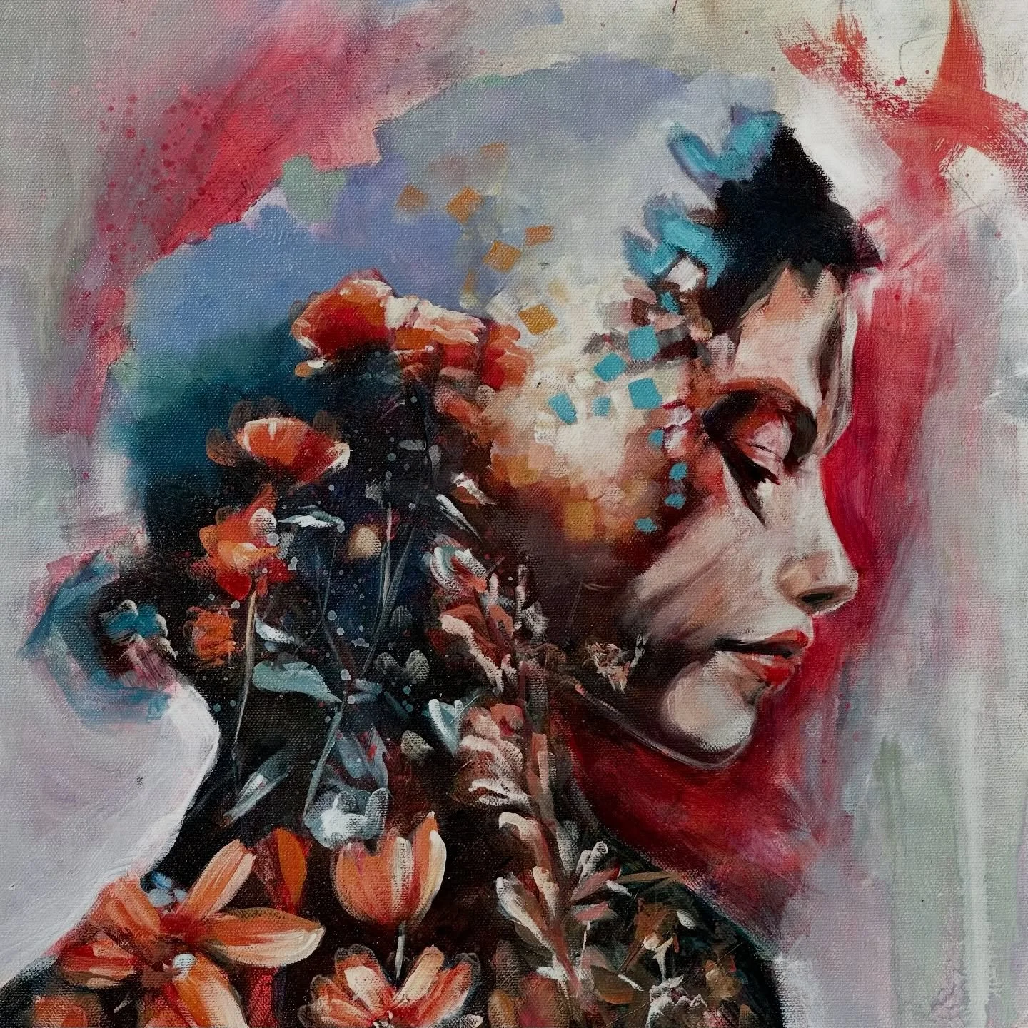 So excited to have this painting in @monthavenarts holiday show - the reception is from 3-5 today (Saturday 11/29) and goes til January. Check it out if you&rsquo;re around :)

&ldquo;The Light&rdquo;
16x16&rdquo; arcrylic, ink, spray paint, and oil 