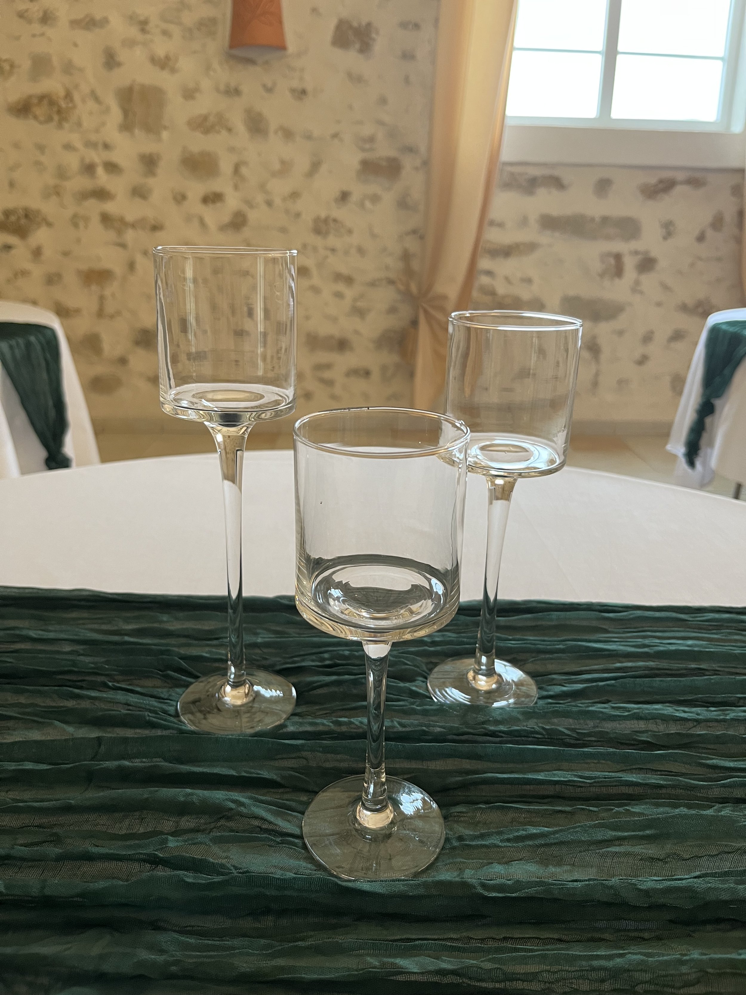 Trio photophores en verre sur pied