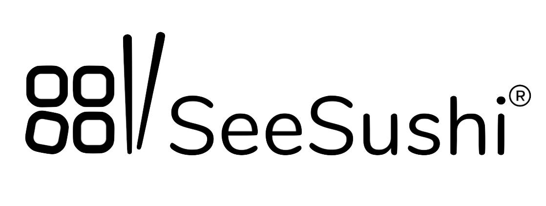 Restaurant-Logo mit Sushi-Elementen und dem Text 'seesushi'