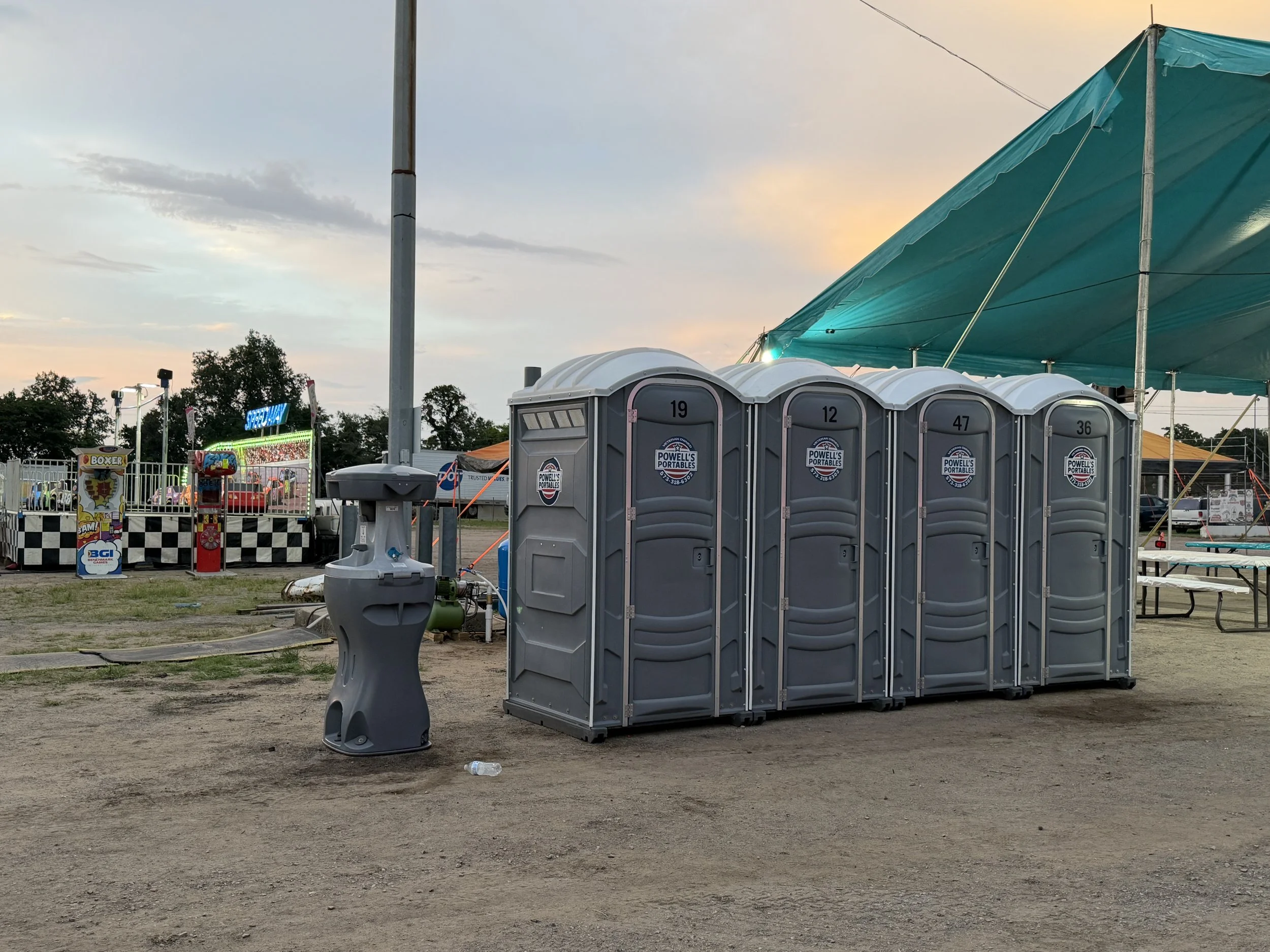 Portajohns and handwash station at Scott County Balloon and Summer Fest in Benton MO