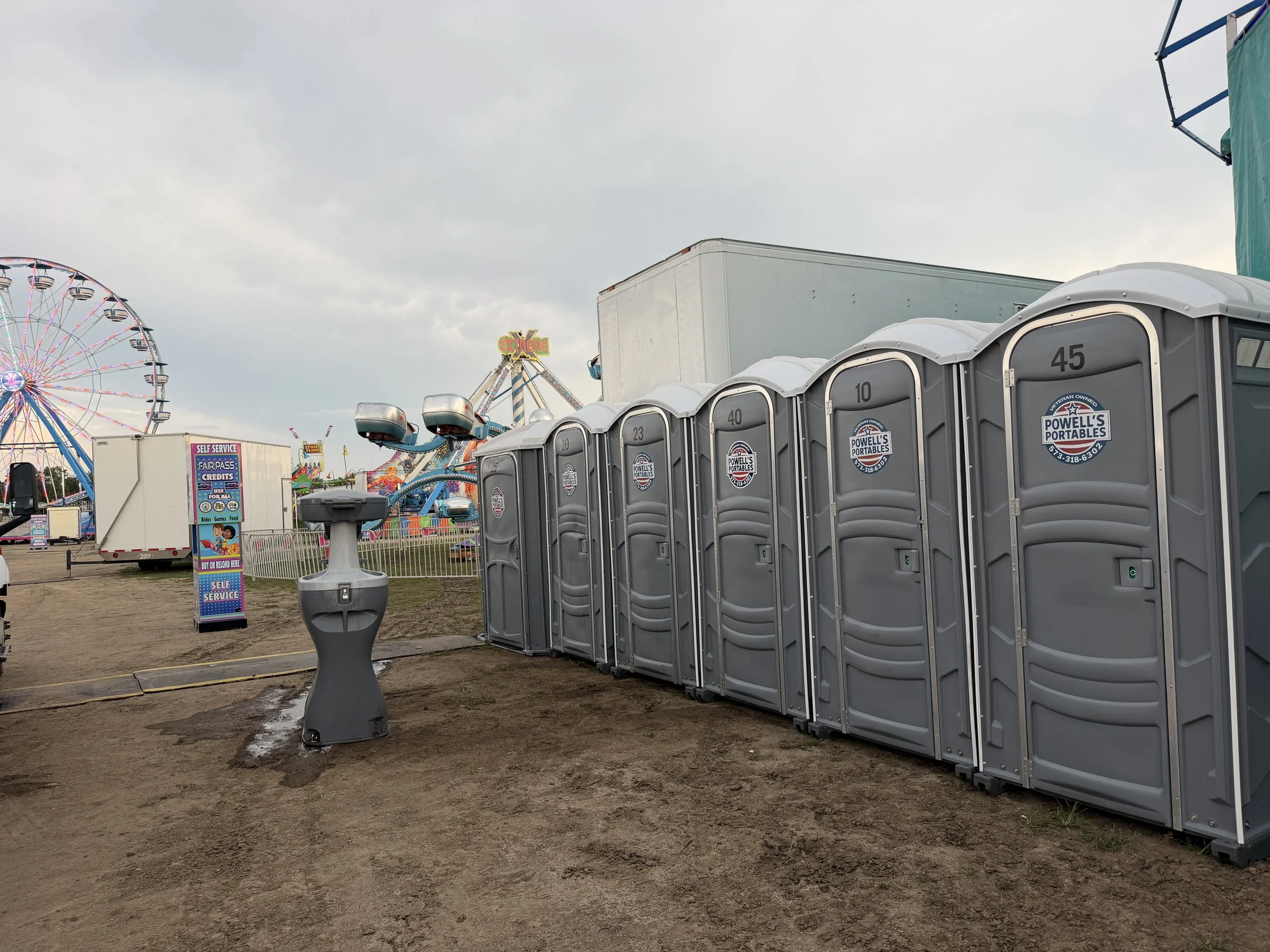Portable toilets and handwashing sink at the Scott County Balloon & Summer Fest in Benton MO