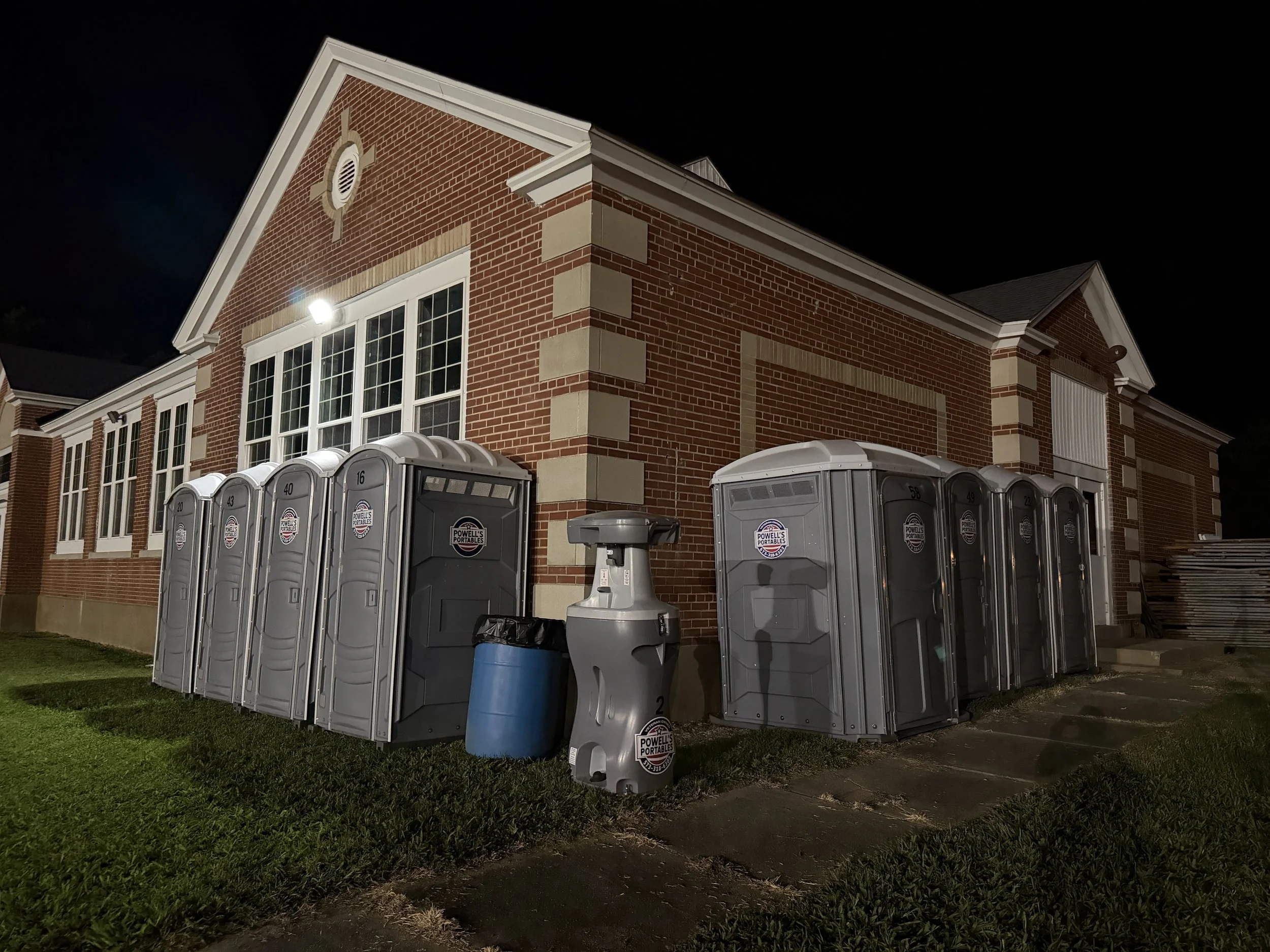 Portable toilets and handwash station at Benton MO Neighbor Days