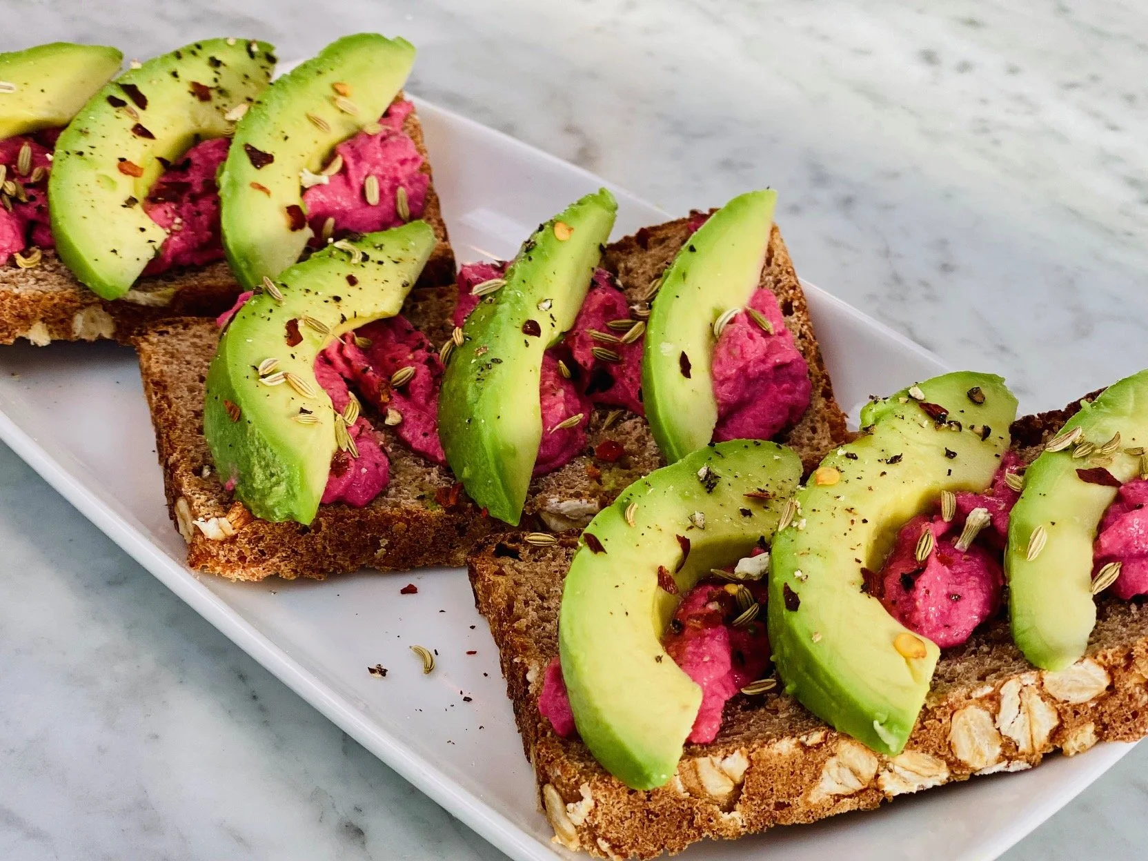 Avocado & Beetroot Hummus on Rye