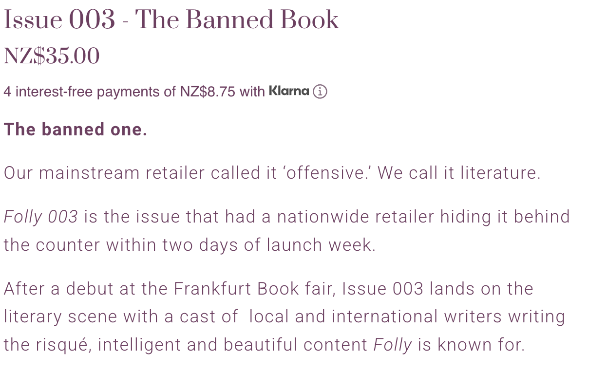 Issue 003 of Folly Journal : "The Banned Book," home of award winning writing by Elizabeth Kiem and others