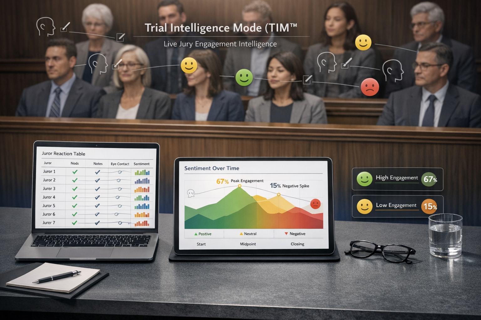 Trial Intelligence Mode™ showing live jury engagement intelligence