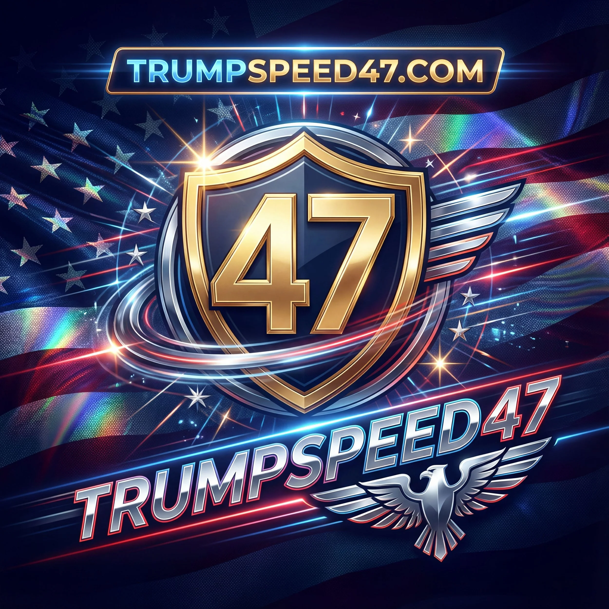 TrumpSpeed47.com high energy patriotic badge artwork