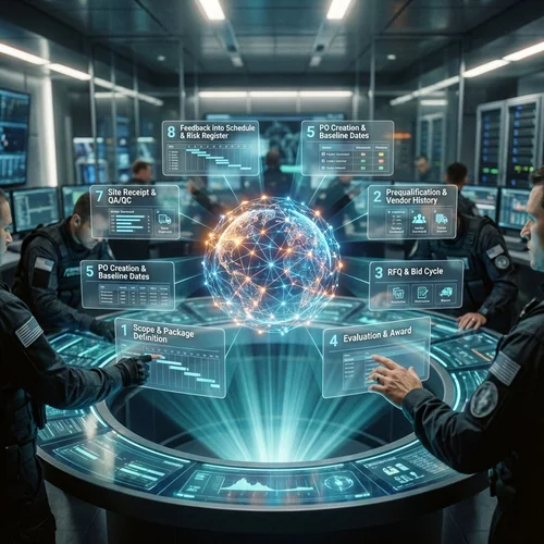 Control room view of procurement intelligence workflow