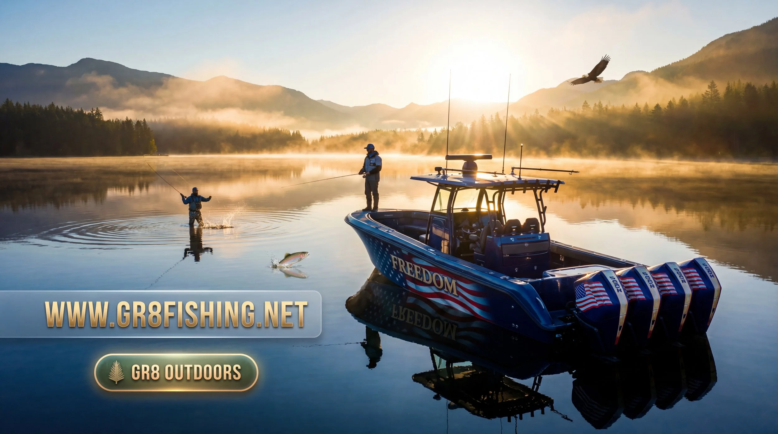 GR8Fishing.net sunrise lake and angler concept art