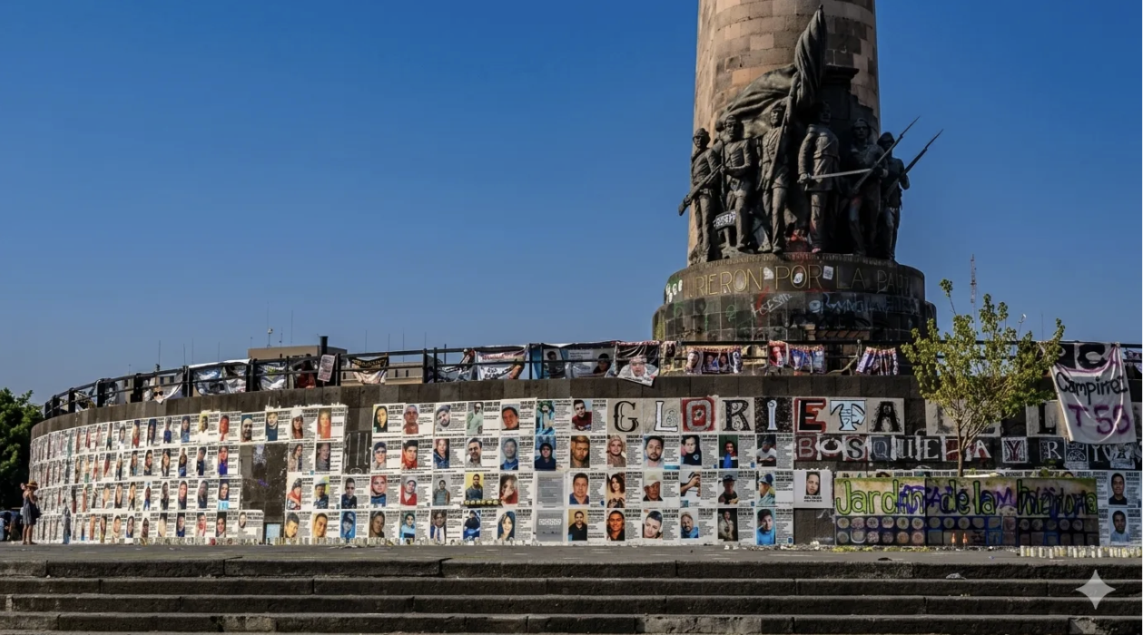 México acumula más de 100 mil personas desaparecidas registradas, en una crisis que se ha profundizado desde mediados de los años 2000.| La glorieta de los desaparecidos en Guadalajara, Jalisco.