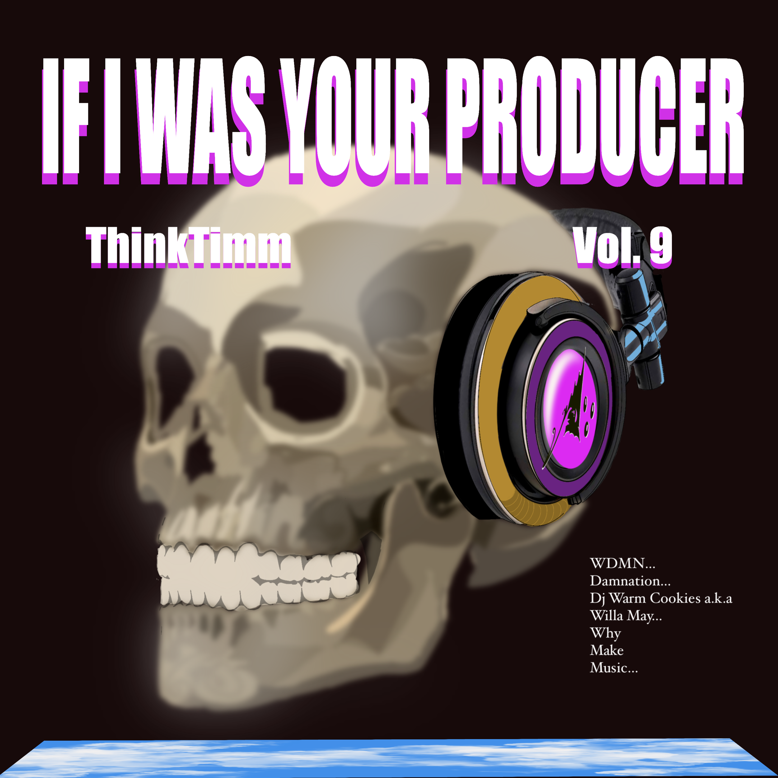 Magazine cover with a skull wearing headphones, title "If I Was Your Producer," volume 9, with additional text about music and DJs.