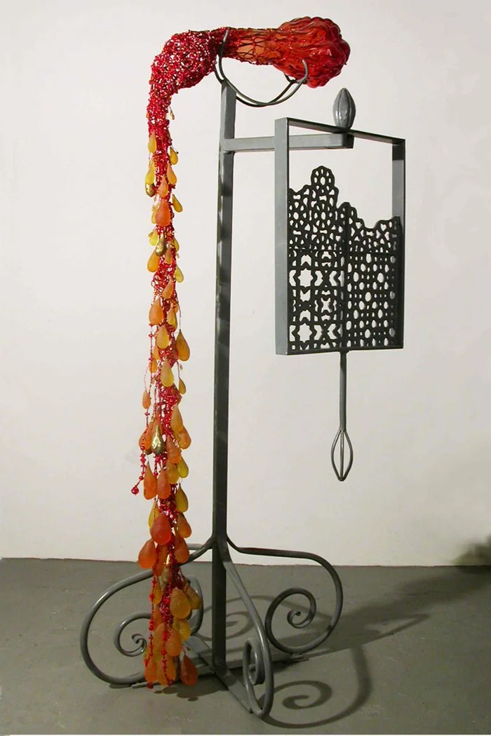 Brain Drain
2008 58 x 24 x 24 inches glass, steel, beads and mixed media