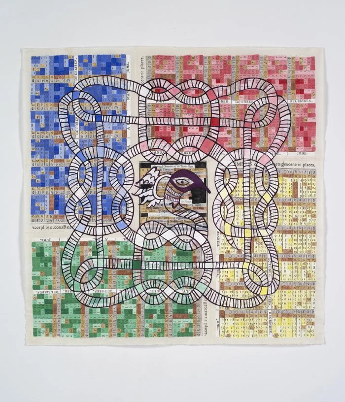 Serpent 2015
33 x 33 inches collage, digital print and gouache on rice paper