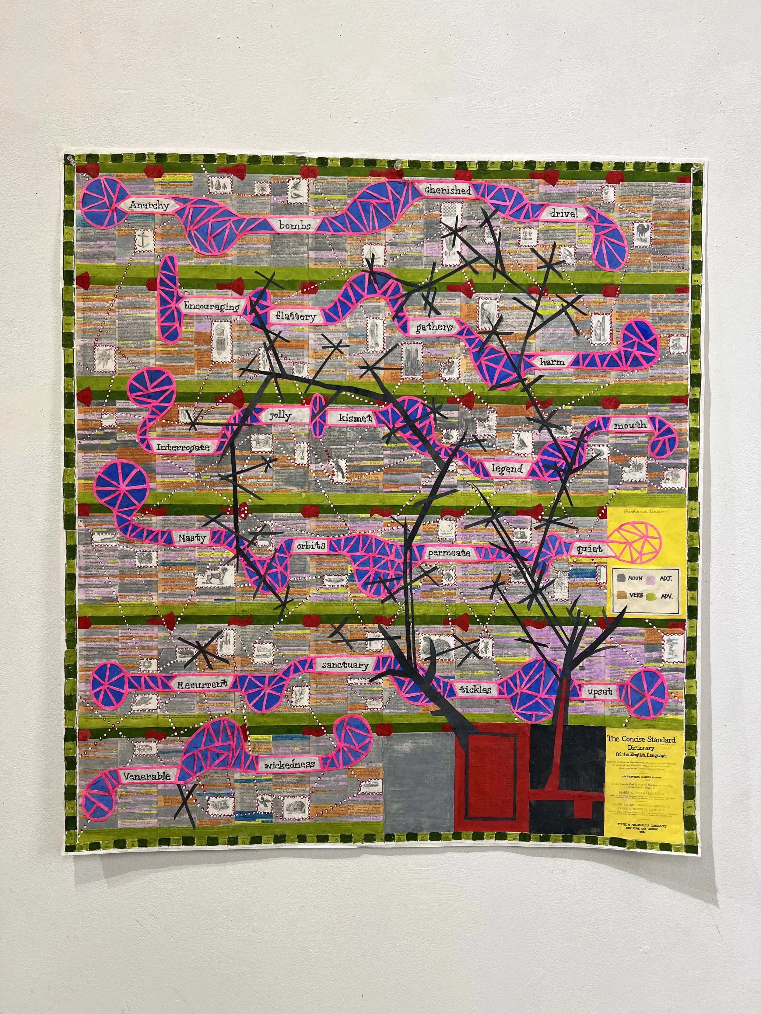 1928 Dictionary Redux- Pink Version 2024
38.5 x 35.5 inches
gouache and collage on found book