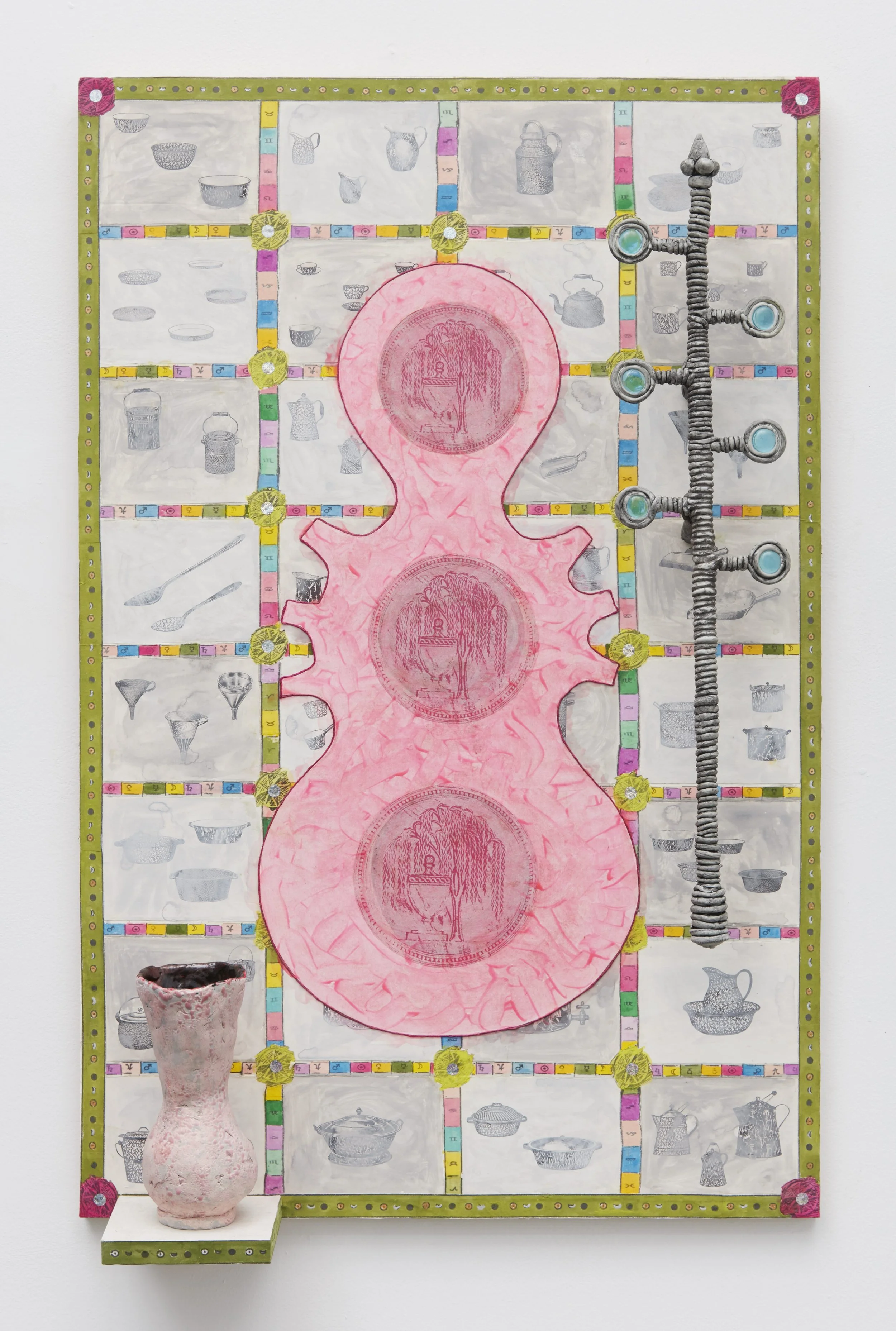 American Vessels 2018
37 x 24 x 7 inches
collage, gouache, and found book on wood panel with ceramic and magic sculpt