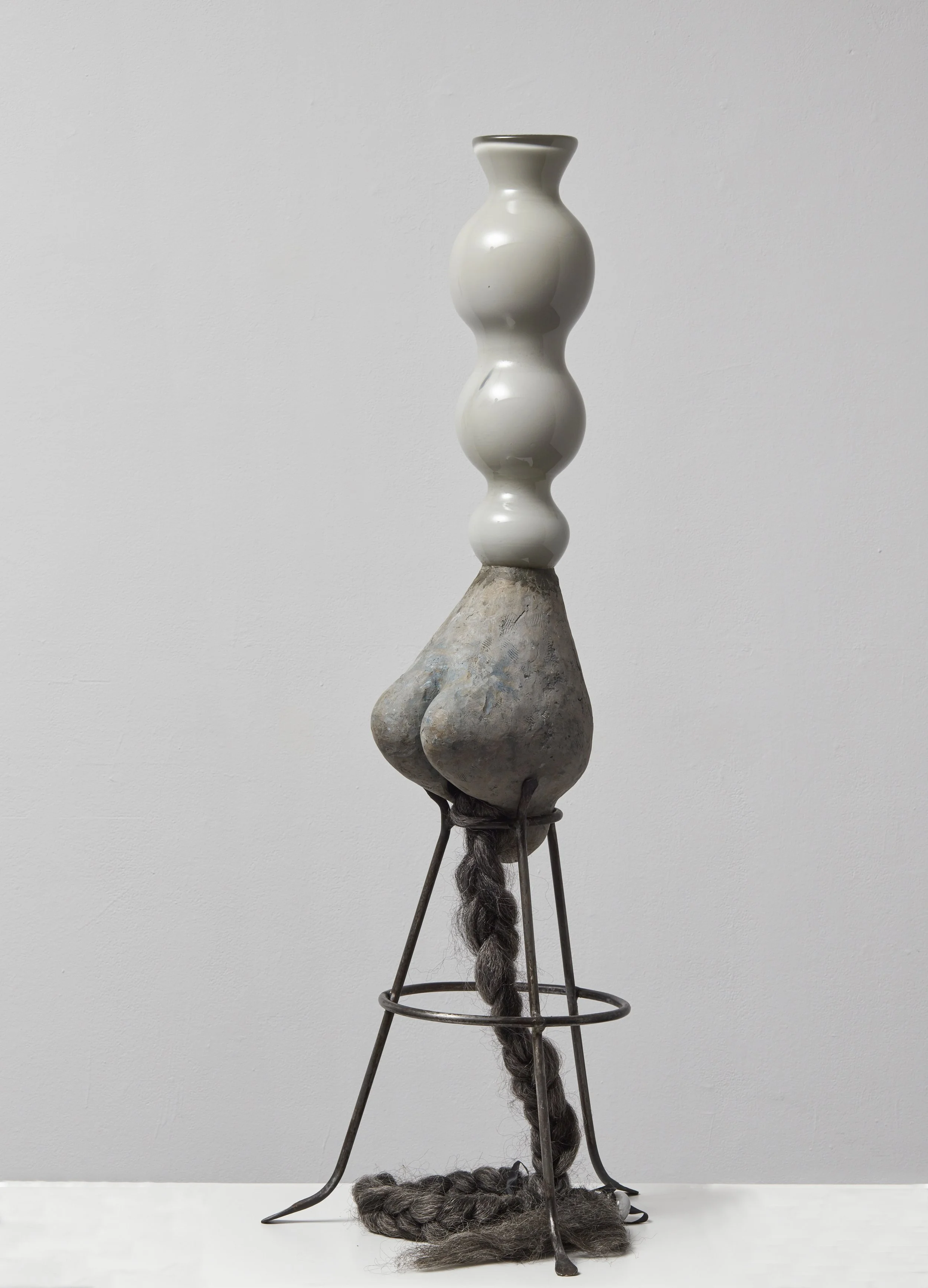 Herculine 1993 41 x 15 x 17 inches clay, glass, steel, and hair