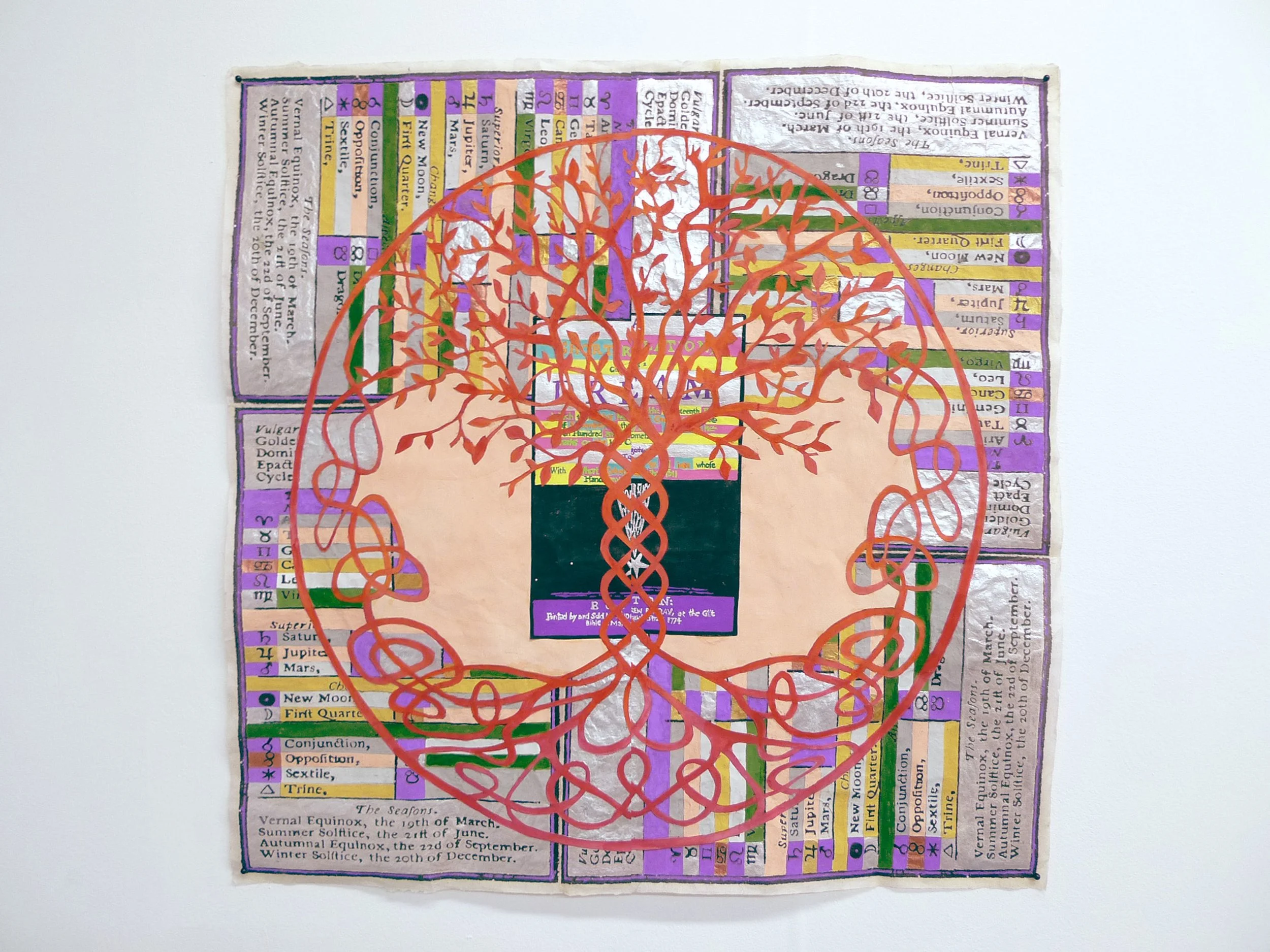 Comet Dream with Tree 2013
22 x 22 inches collage, digital print and gouache on rice paper