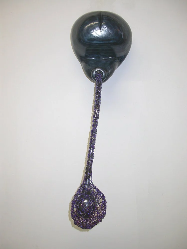 Eruction 2004 30 x 12 x 10 inches wood, glass, beads, and lacquer