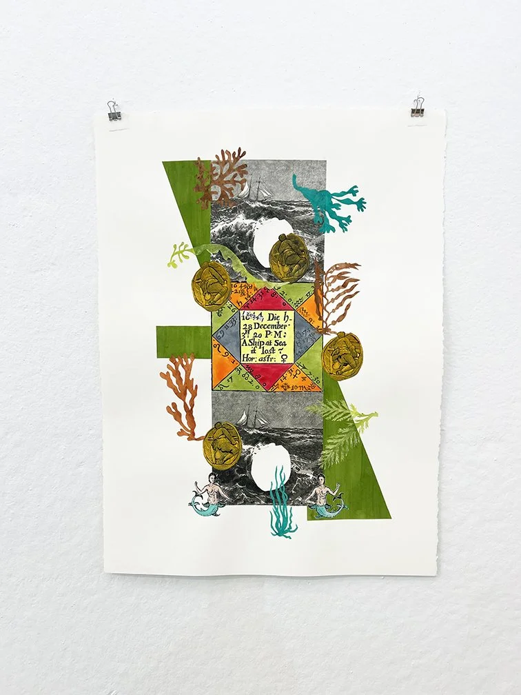 Lost at Sea 2 2024 30 x 22 inches digital collage and gouache