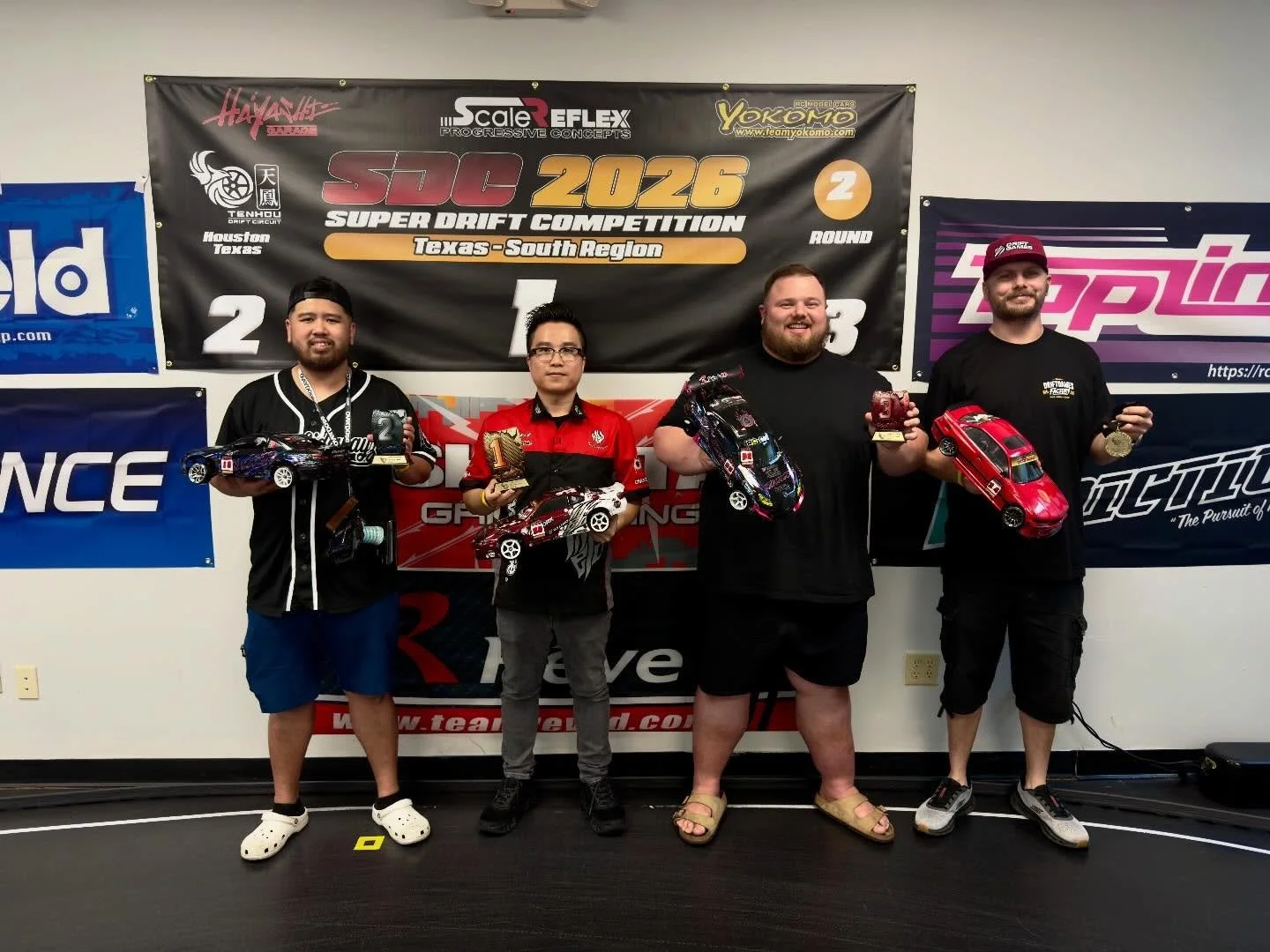 SDC Texas South Round 2 is in the books! Congratulations to our podium and top qualifier! @vhoesss took first place, @sittinsidewayz_boomahh took second, @sittin_sidewayz_wes took third, and @j.wamsley24 was our top qualifier! #rcdrift #supergdrift #