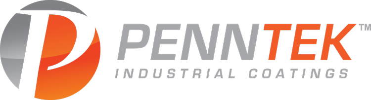 PennTek Industrial Coatings logo with black background, stylized gray and orange D emblem, and text in gray, orange, and blue.