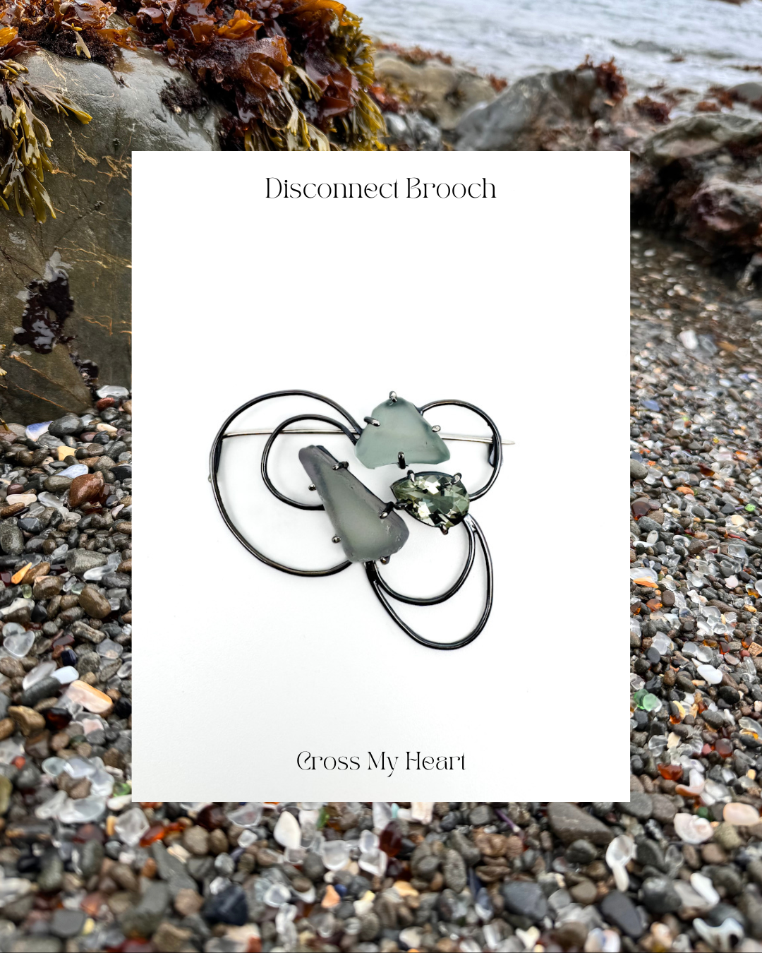 "Disconnect" Sea Glass, Quartz, Oxidized Sterling Silver