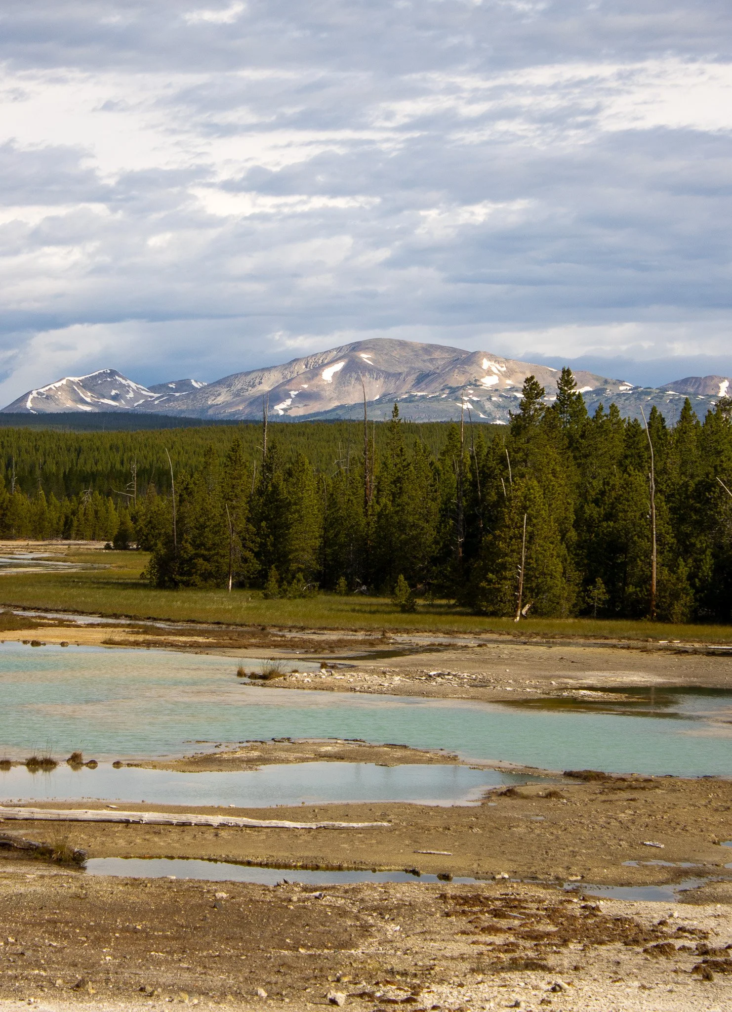 Scenic landscape with a mountain range, a forest, and a body of water in the foreground.