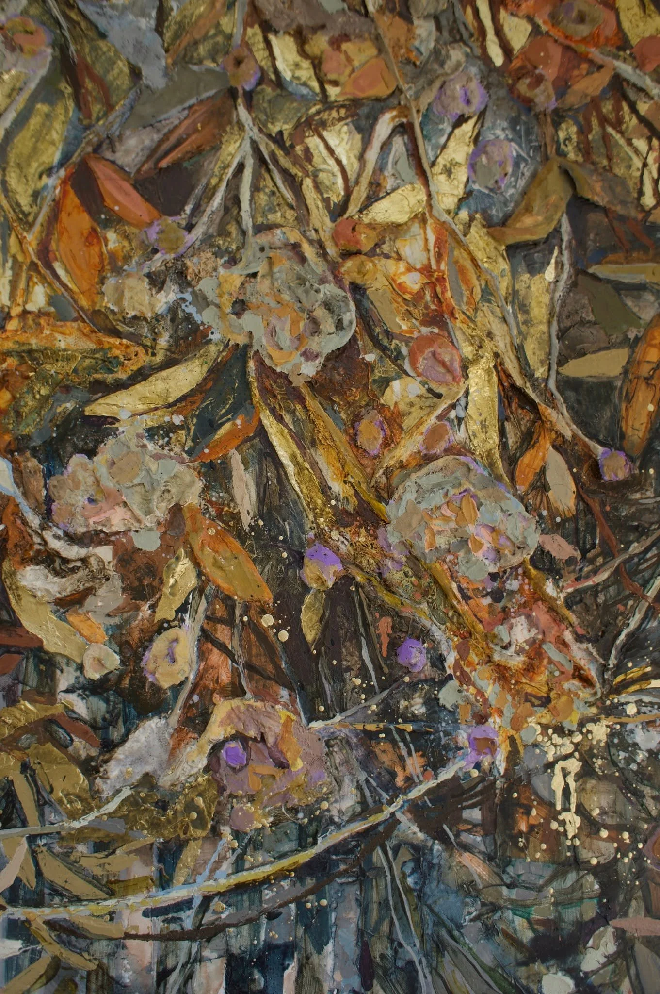 This has been one of my most textured pieces so far. One of the best parts of working on a larger scale! I have used cloth and plaster alongside the paint and acrylic media to build up real depth in the vegetation, so it's not just colour on a flat s