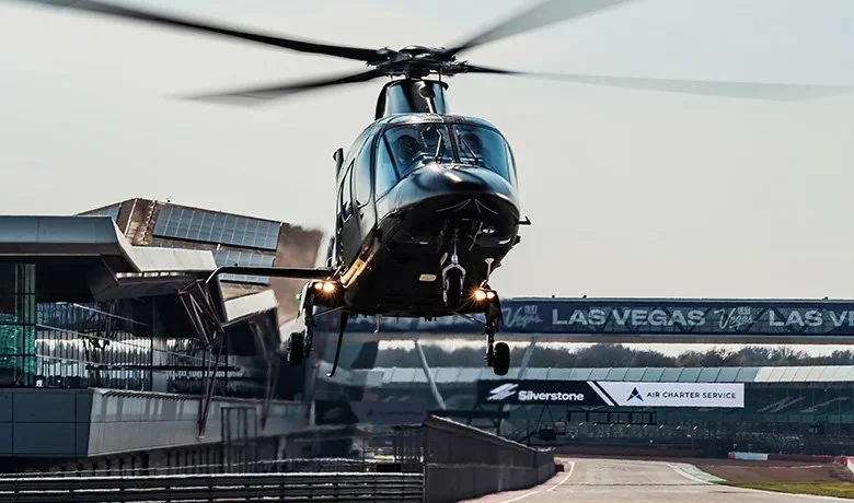 Helicopter transfer arriving at Silverstone Circuit