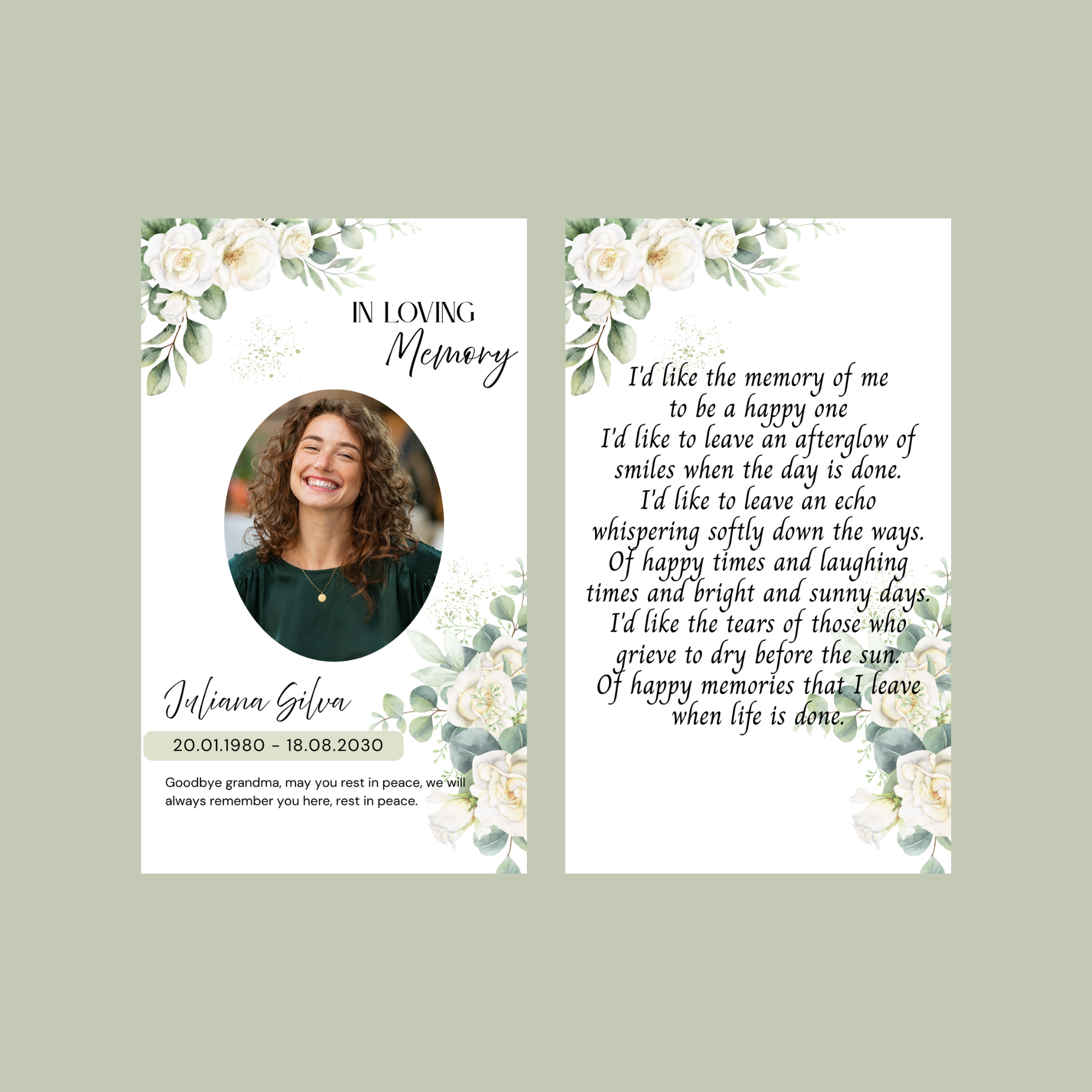 Custom Memorial Prayer Cards (Double-Sided) | Personalized Funeral & Celebration of Life Keepsake | Photo Prayer Cards