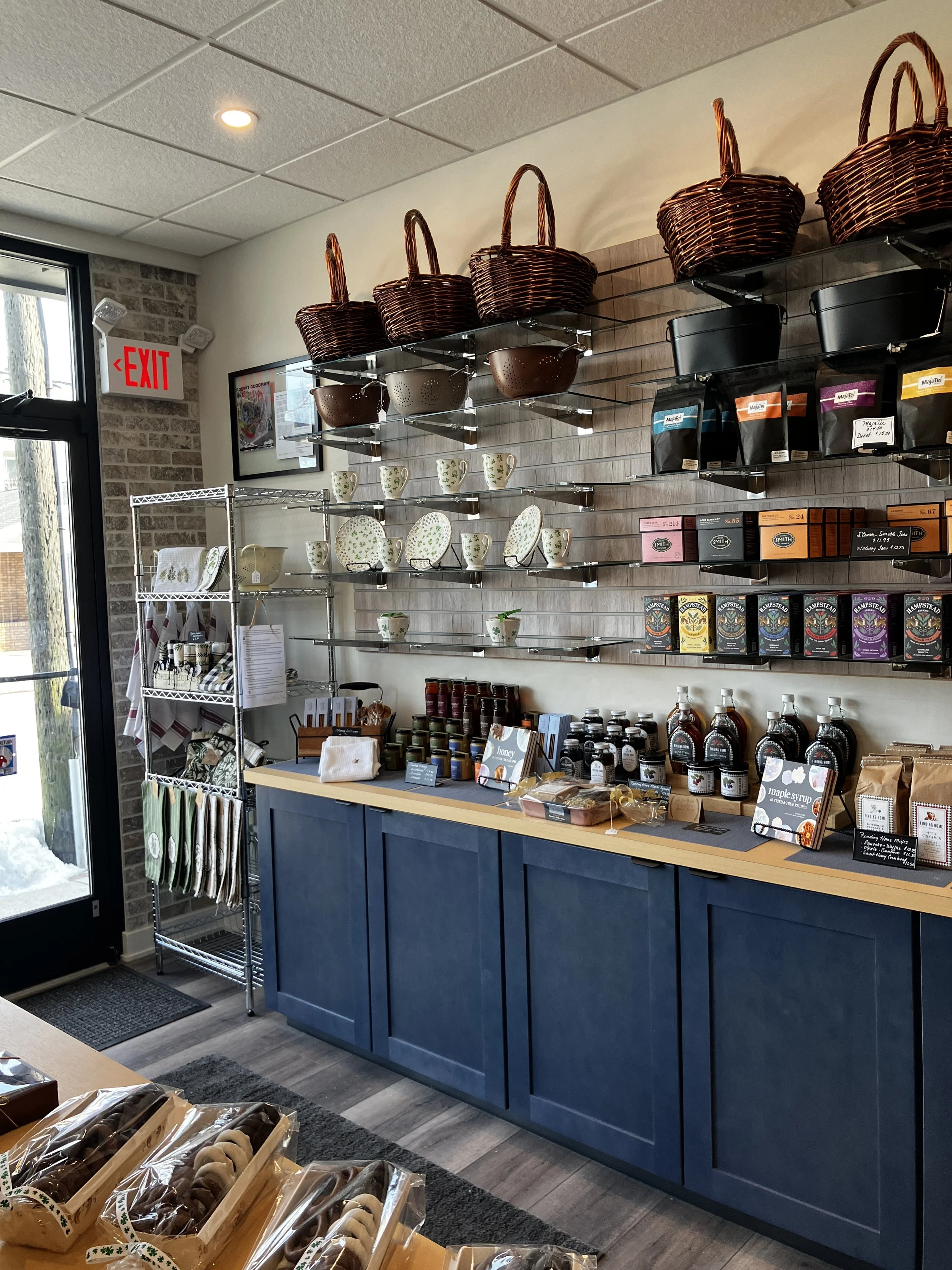 A variety of honeys, tea, and more