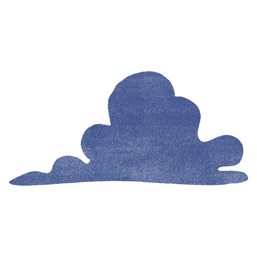 A blue, textured illustration of a single cloud on a white background.