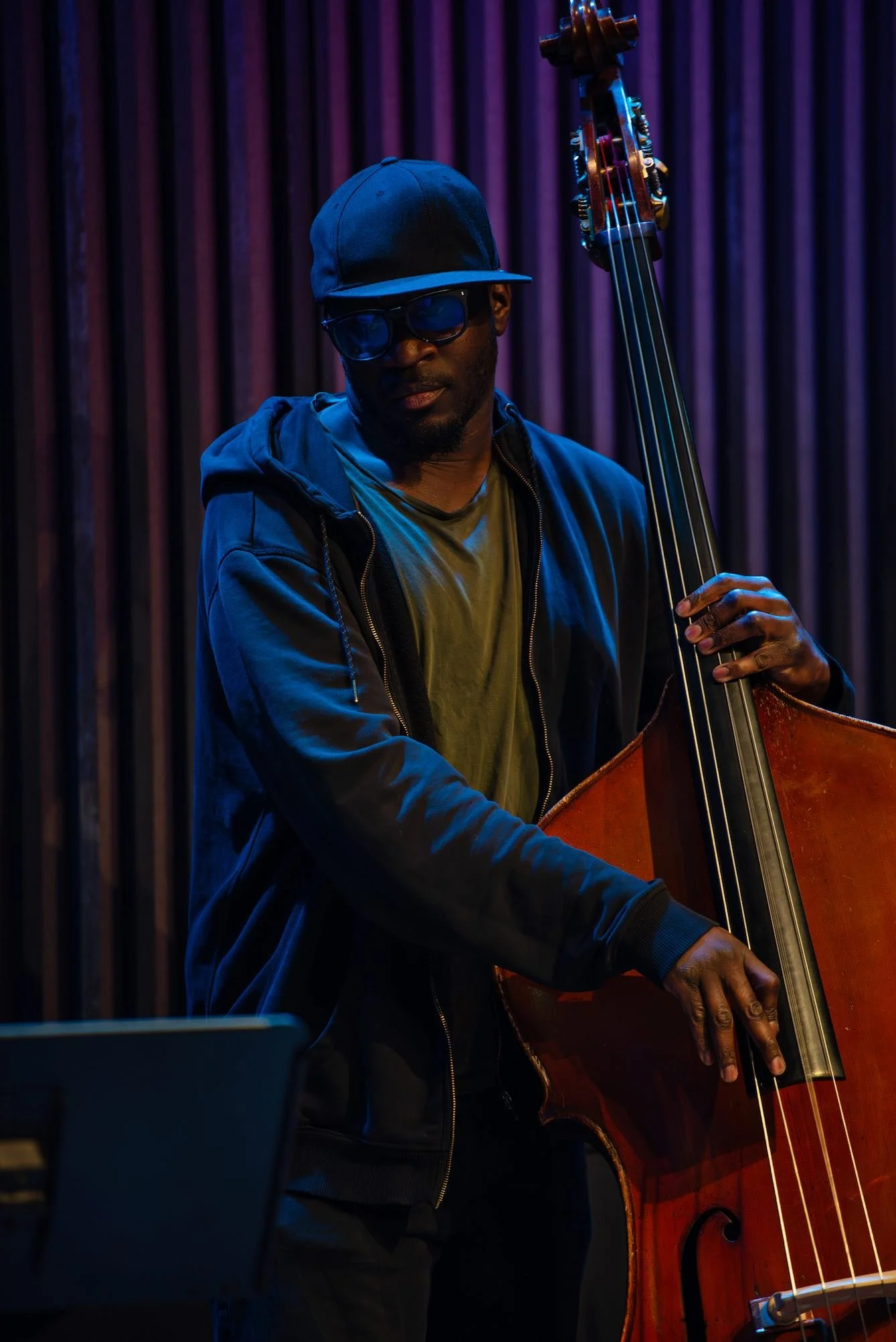Bassist Daniel Casimir performing at East Side Jazz Club in Royal Birmingham Conservatoire as part of New Sounds Jazz Workshop