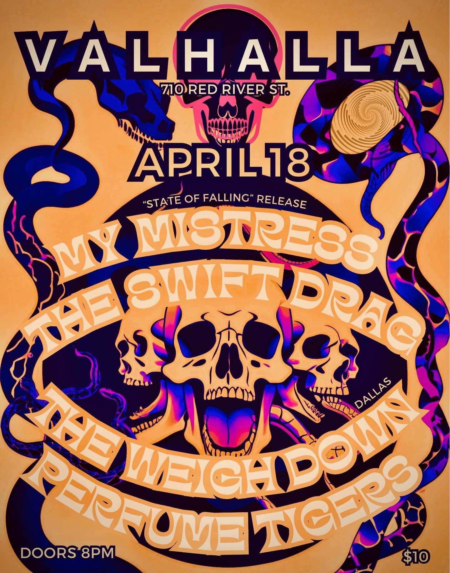 Can&rsquo;t wait to share the stage with our friends in @theswiftdrag again. This time we&rsquo;ll be joined by our new friends from Dallas in @the_weigh_down_ and local Austin favorite @perfumetigers. We will be celebrating our newest release &ldquo