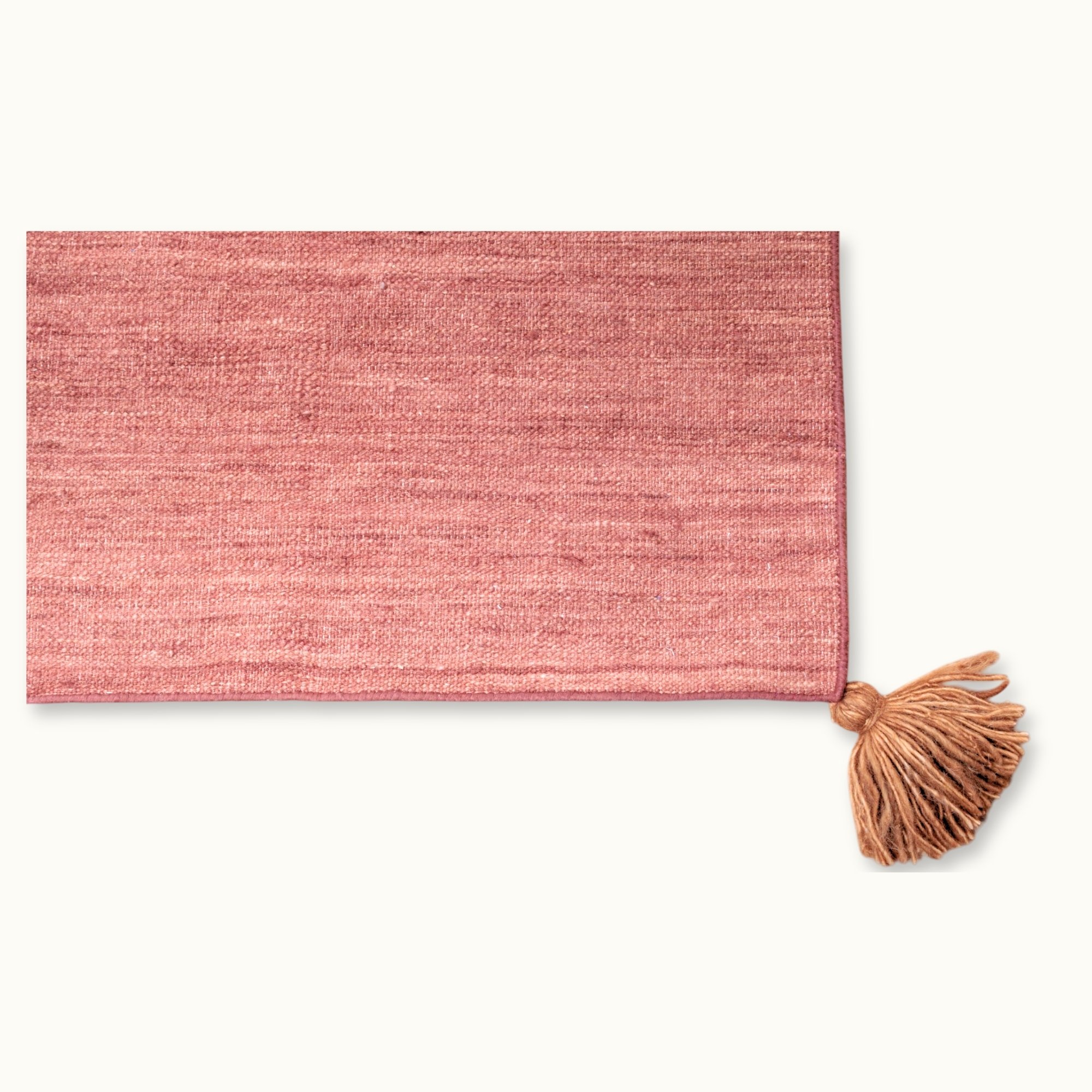 Lakir Mitti handwoven wool rug with soft rose tones and a single brown vertical line, minimal flatweave design